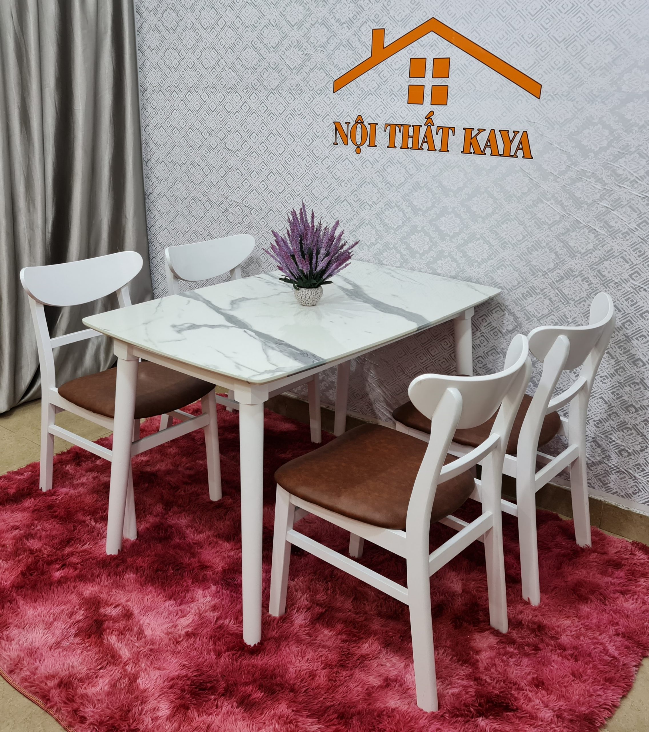 Set Bàn Ăn 4 Ghế Giả Đá (Trắng) BAK-103