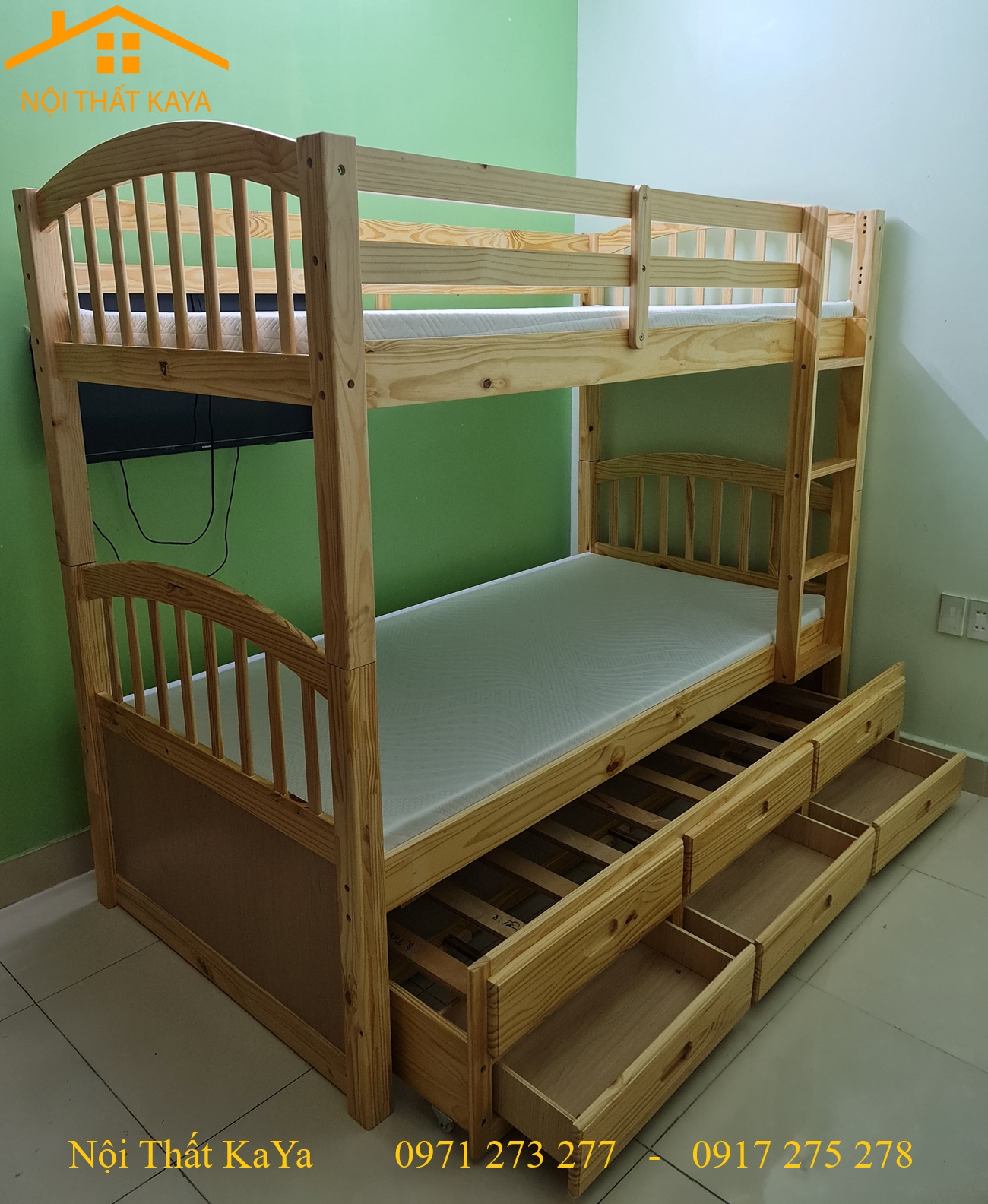 Giường 3 Tầng Xuất Khẩu GT379 (1m-1m-1m) - Nâu