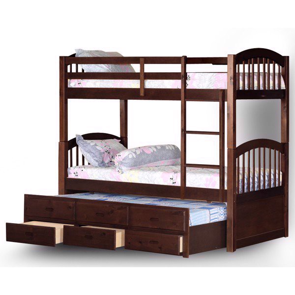Giường 3 Tầng Xuất Khẩu GT379 (1m-1m-1m) - Nâu