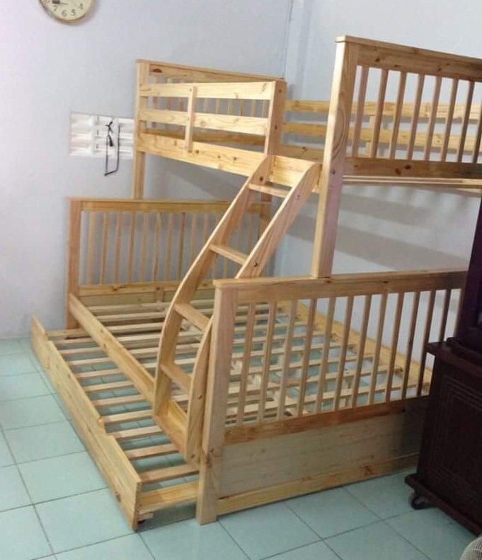 Giường 3 Tầng Xuất Khẩu GT328 (1m-1m4-1m) - Tự Nhiên