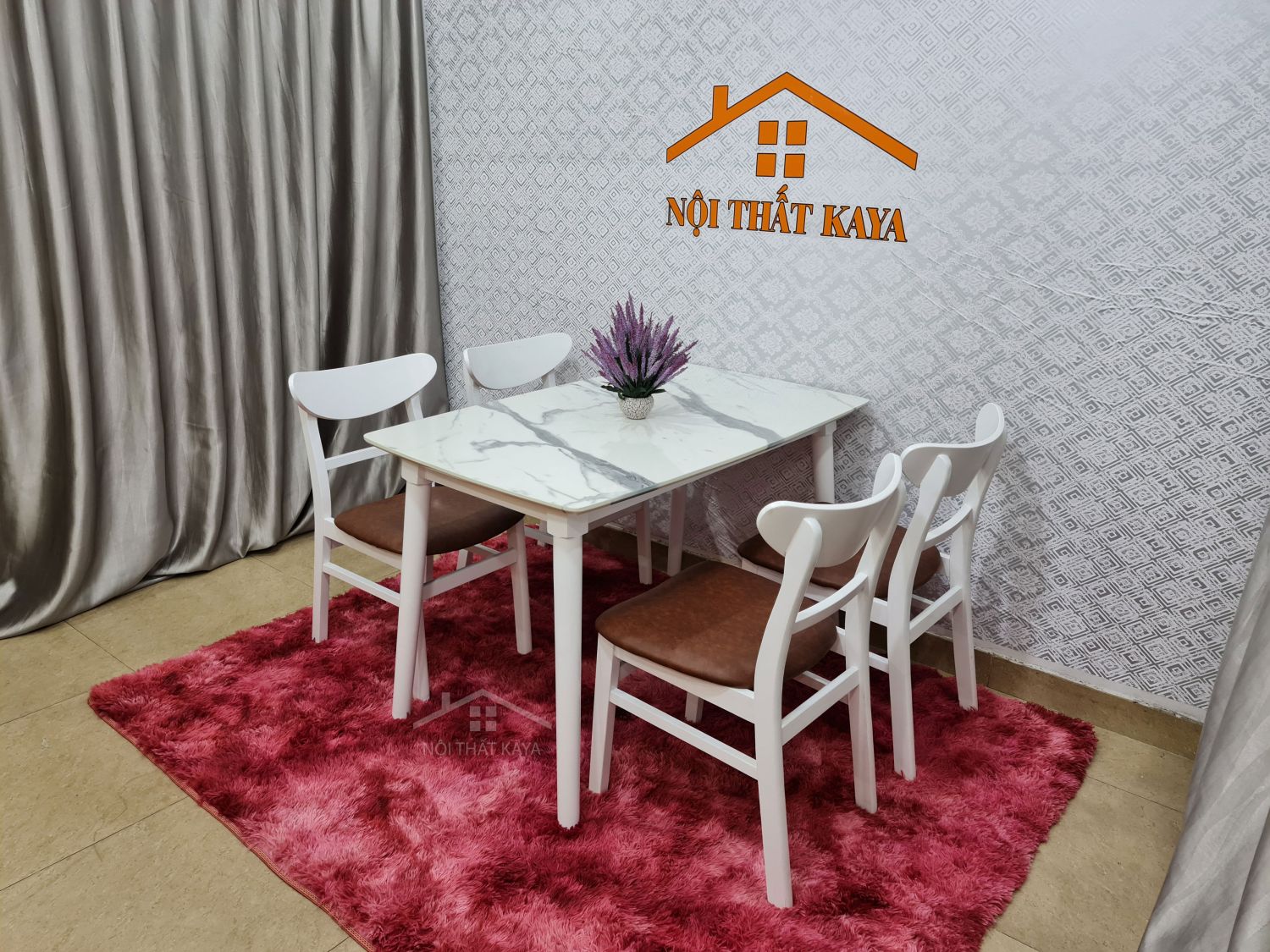 Set Bàn Ăn 4 Ghế Giả Đá (Trắng) BAK-103