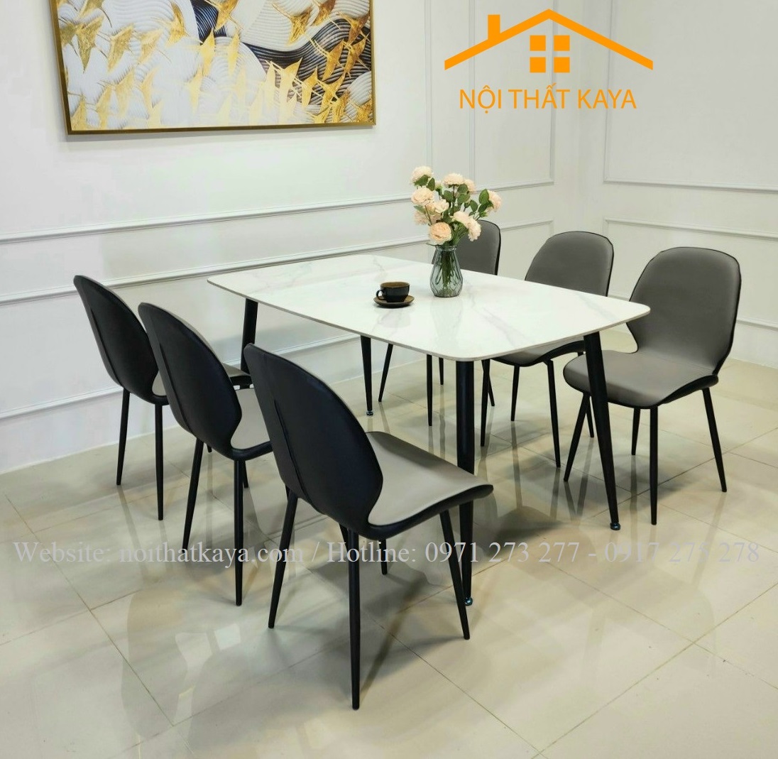 Bộ Bàn Mặt Đá Ceramic Chân Neva - 6 Ghế Nhập Khẩu KY-GH19