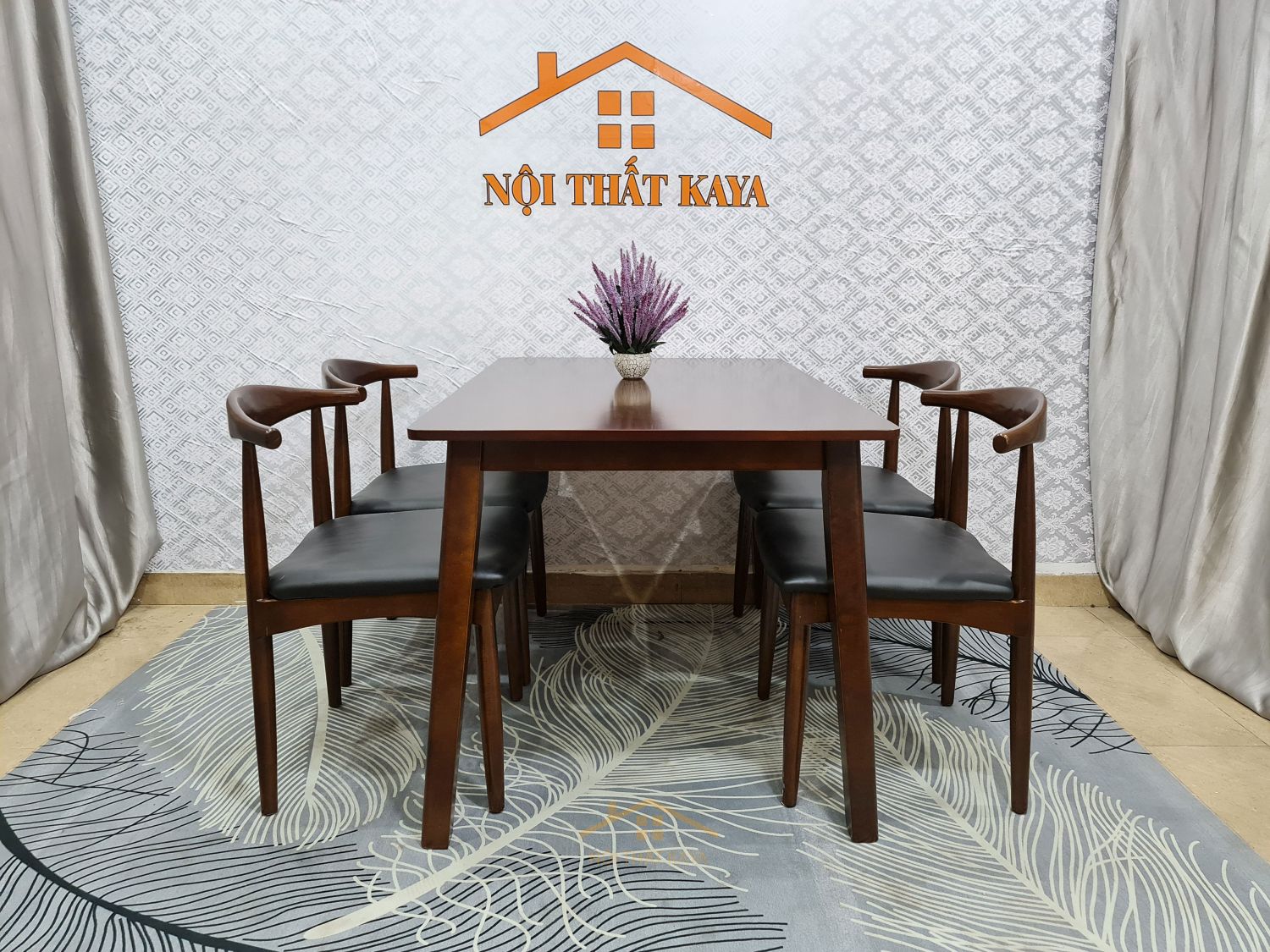 Bộ bàn mặt đá 6 ghế Baby chân M màu nâu