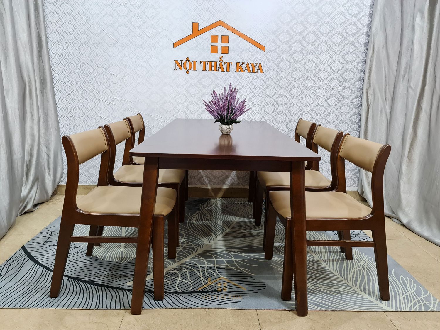 Bộ bàn mặt đá 6 ghế Baby chân M màu nâu