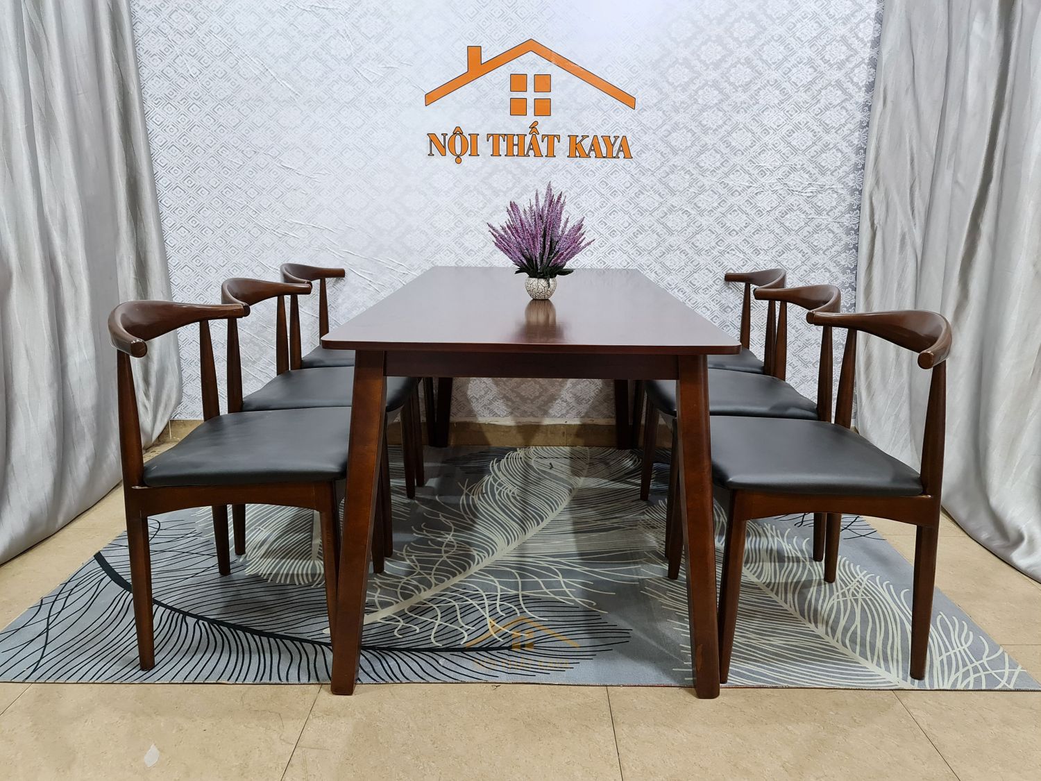 Bộ bàn mặt đá 6 ghế Baby chân M màu nâu