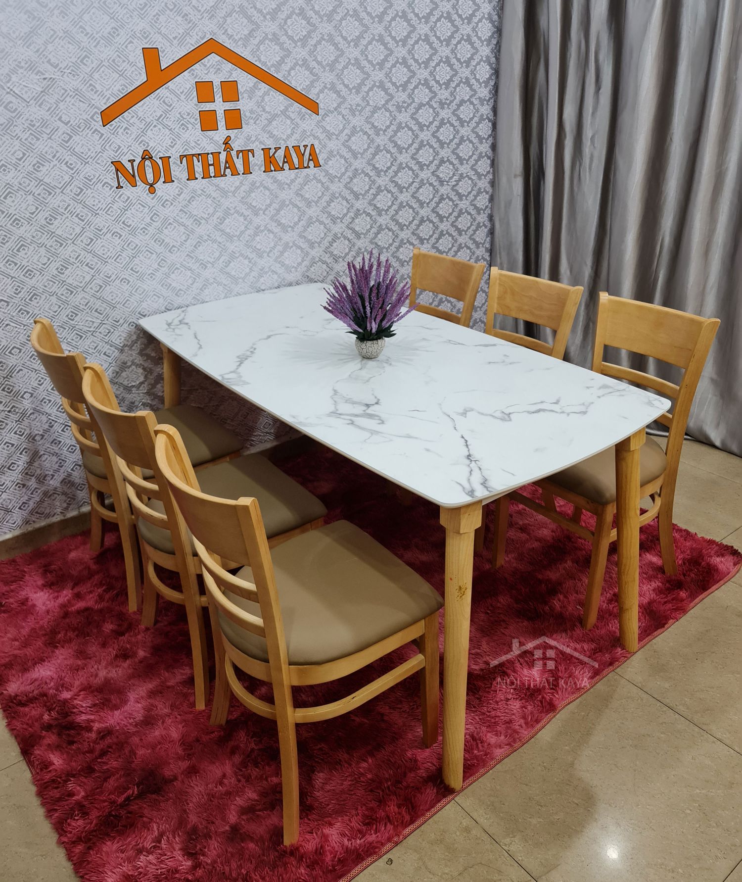 Bộ bàn mặt đá 6 ghế Baby chân M màu nâu