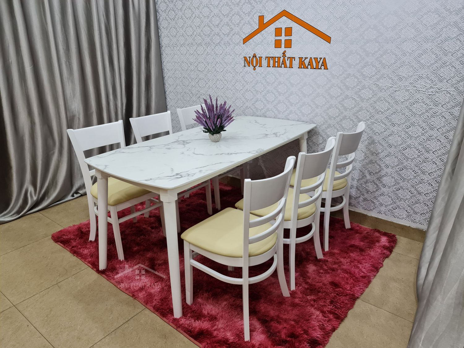 Bộ bàn mặt đá 6 ghế Baby chân M màu nâu