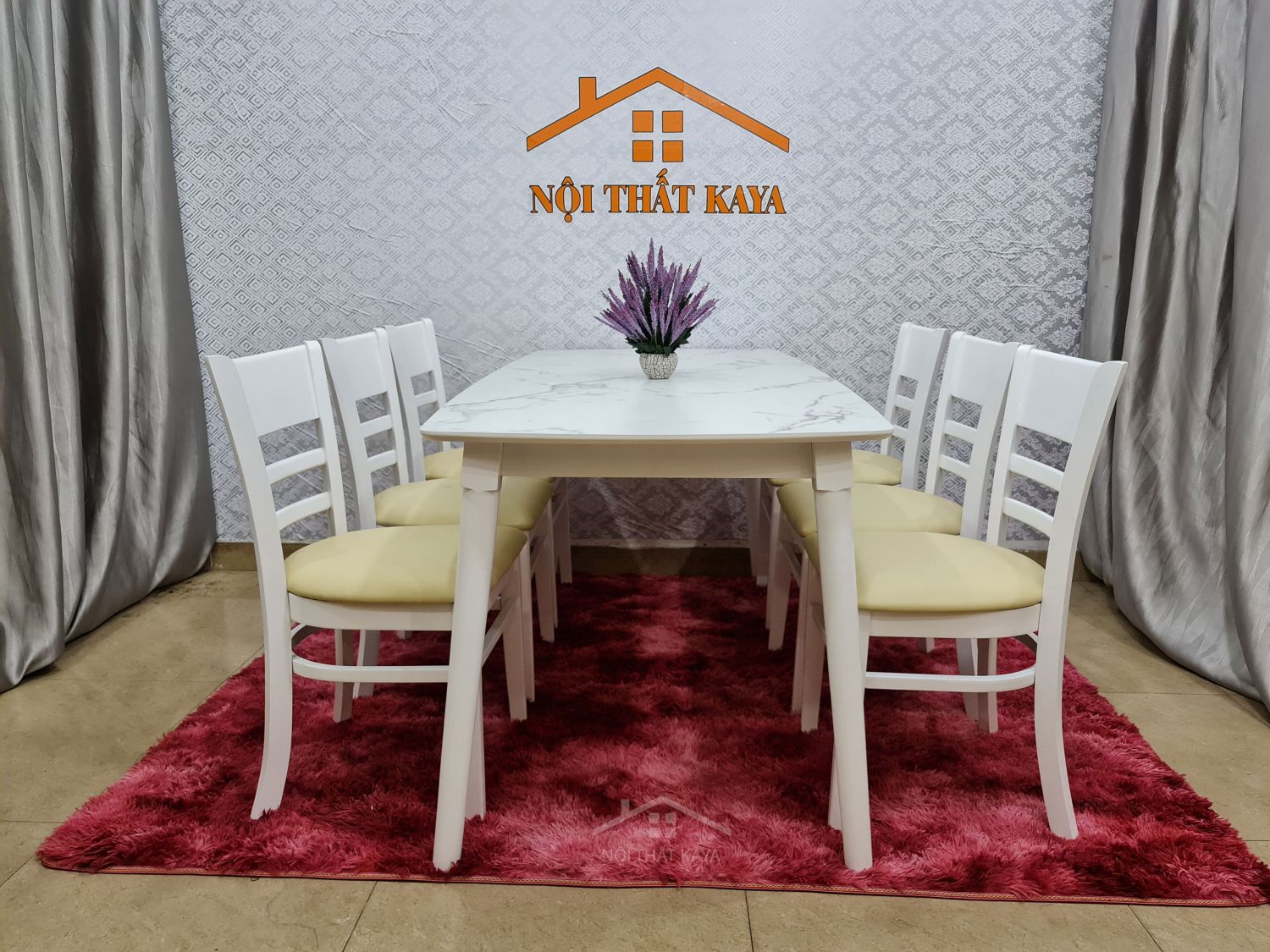 Bộ bàn mặt đá 6 ghế Baby chân M màu nâu