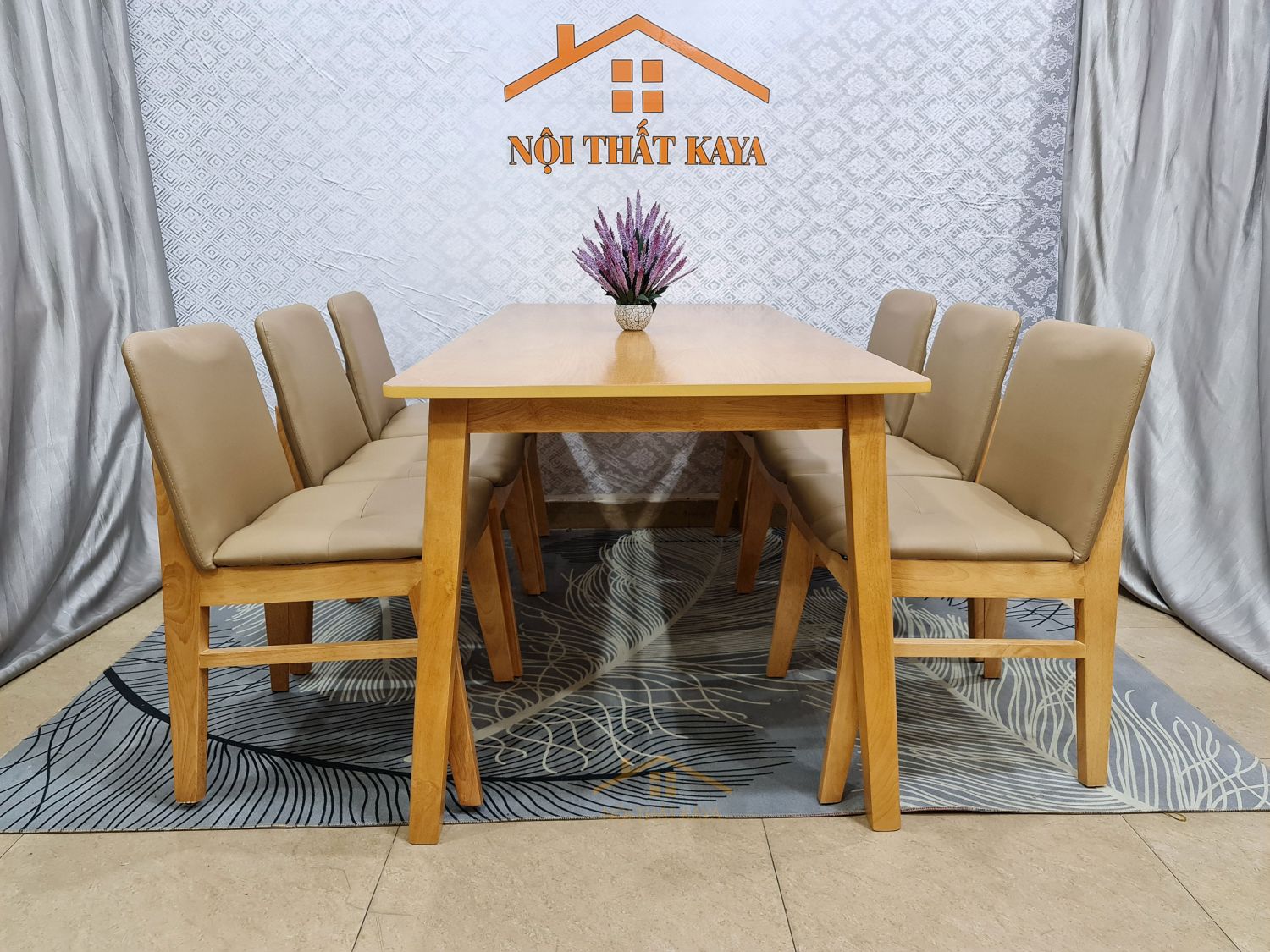 Bộ bàn 6 ghế Hana 1m6 màu gỗ tự nhiên