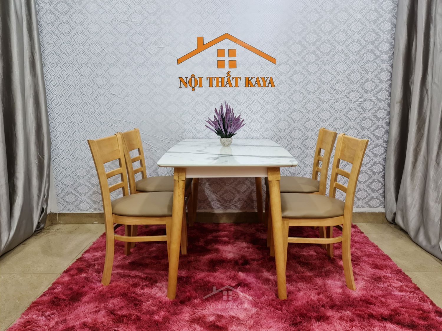 Bộ bàn ăn mặt đá 4 ghế Mostar gỗ tự nhiên