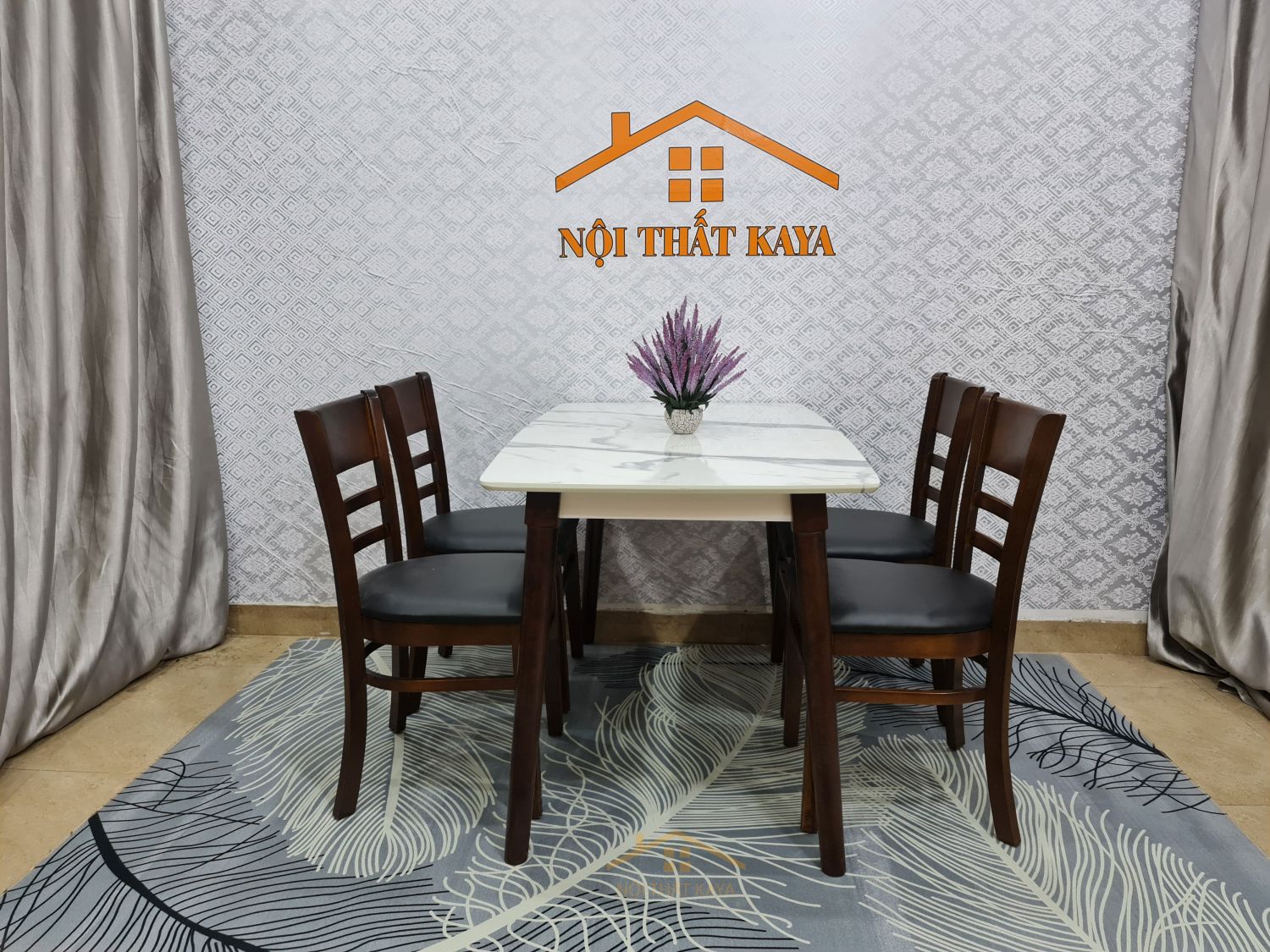 Bộ bàn ăn mặt đá 4 ghế Mostar màu nâu