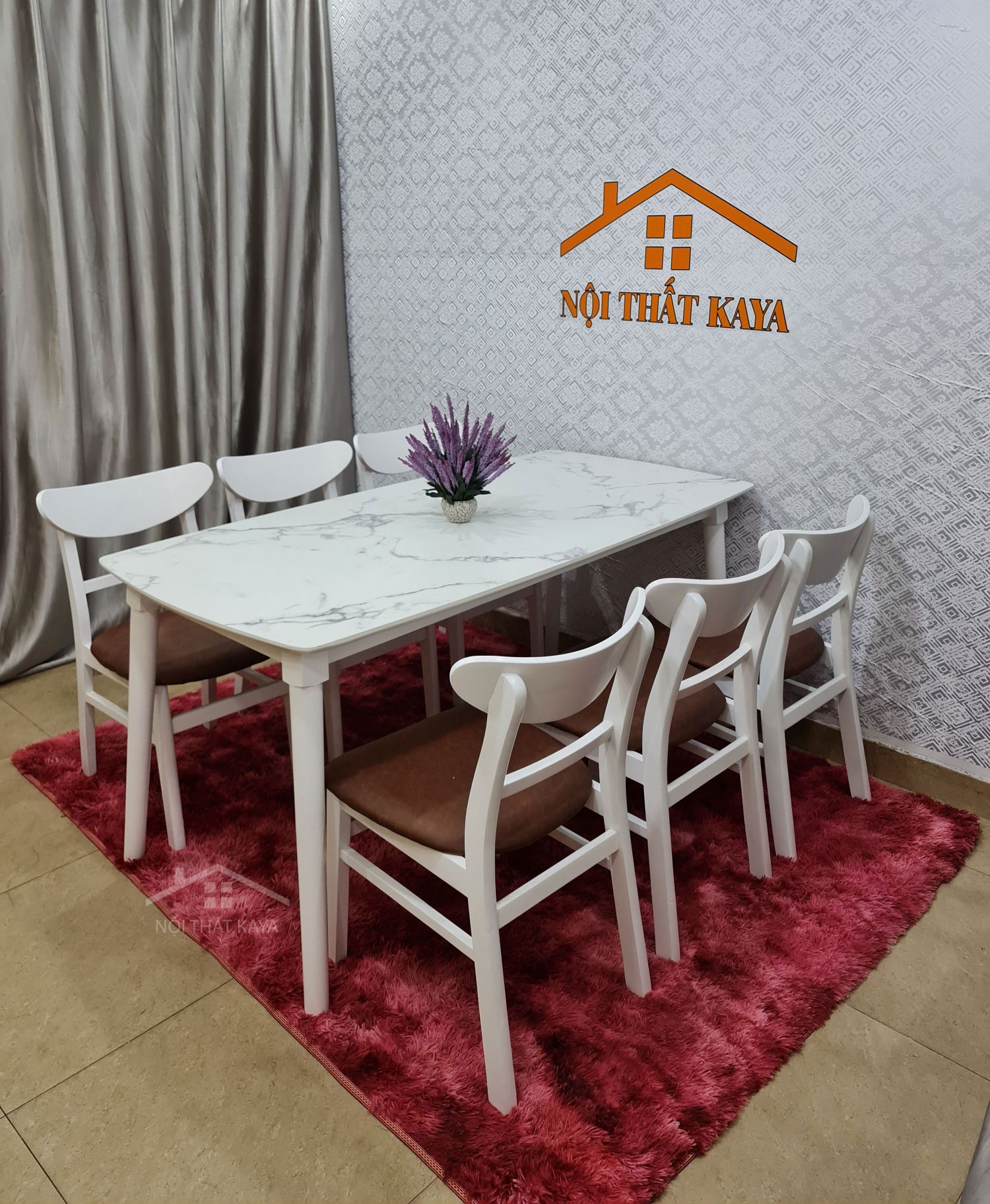 Bộ bàn giả đá 6 ghế Lunar màu trắng