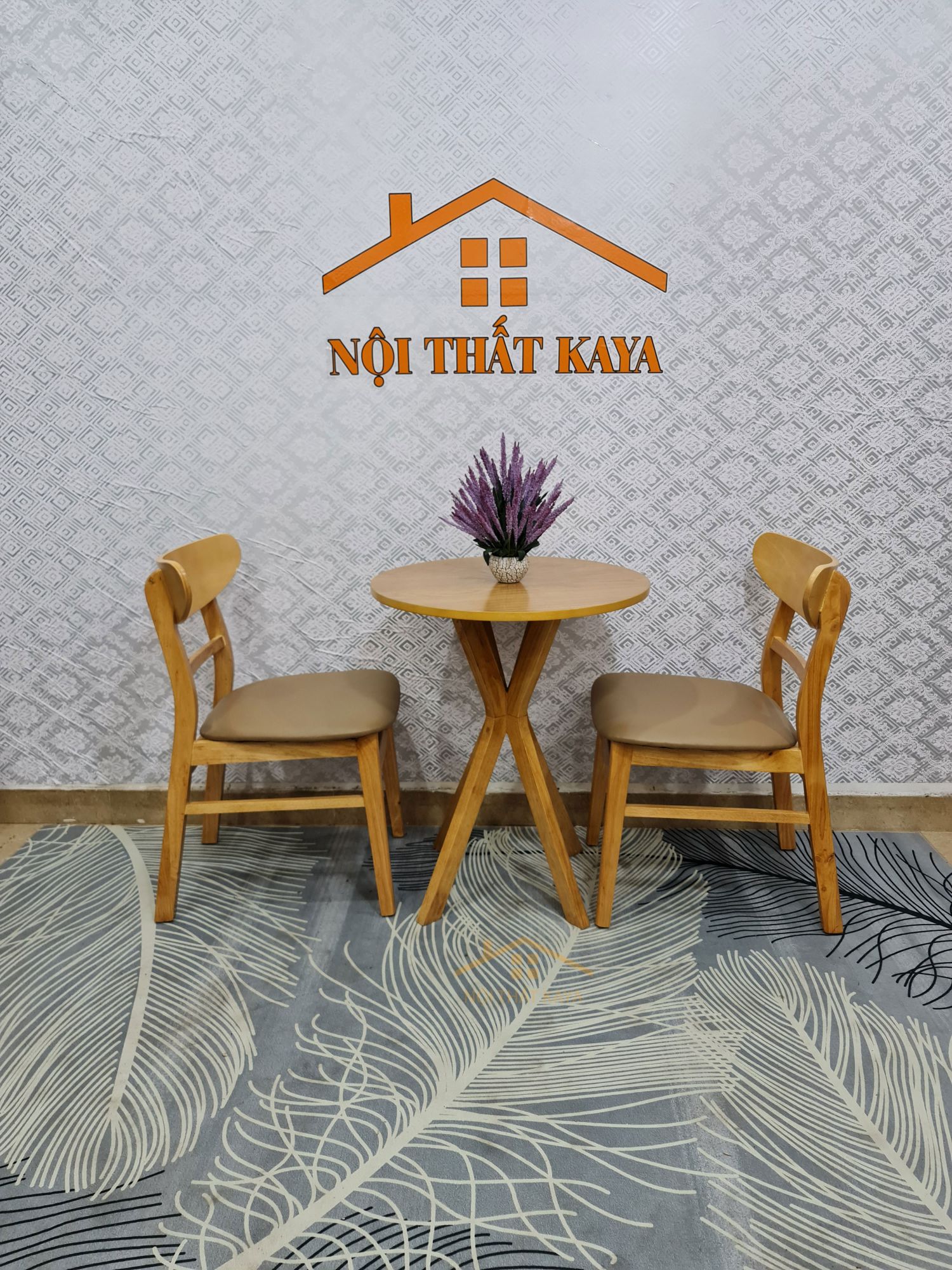 Bộ bàn tròn chân chụm 2 ghế Mango màu tự nhiên