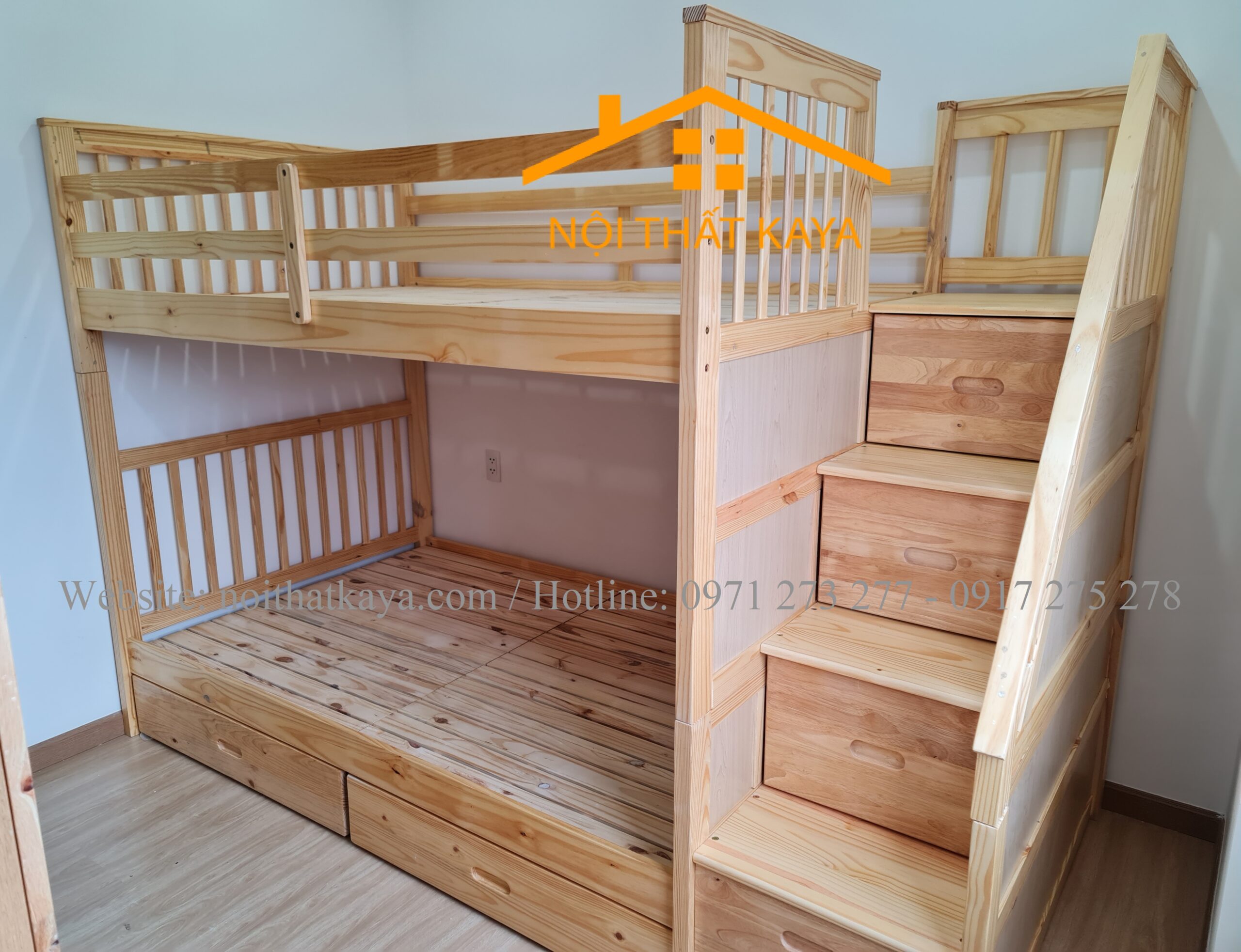 Giường 2 Tầng Xuất Khẩu BF166 Vạt Kín (1m2) - Tự Nhiên
