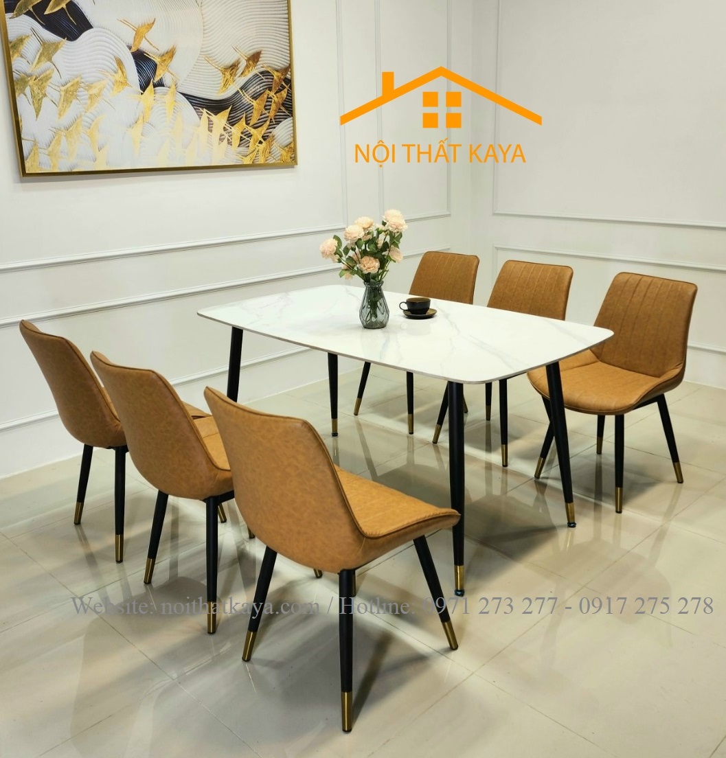 Bộ Bàn Mặt Đá Ceramic Chân Neva - 6 Ghế Nhập Khẩu KY-GH10