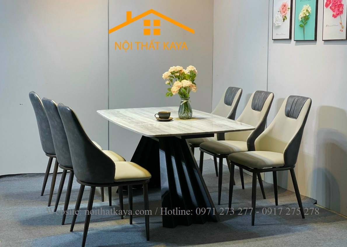 Bộ Bàn Mặt Đá Ceramic Chân A Sóng - 6 Ghế Nhập Khẩu KY-GH02