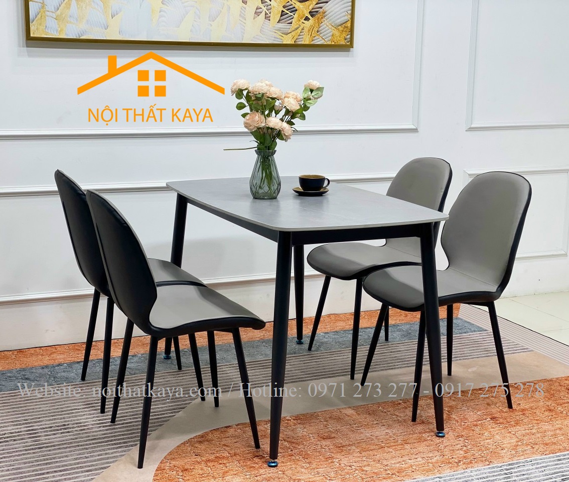 Bộ Bàn Mặt Đá Ceramic Chân Neva - 4 Ghế Nhập Khẩu KY-GH19