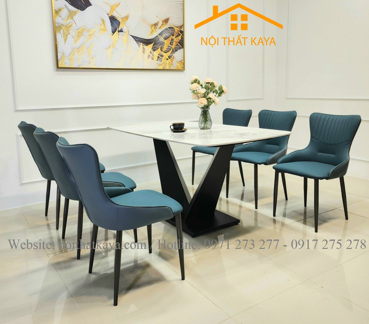 Bộ Bàn Mặt Đá Ceramic Chân V - 6 Ghế Nhập Khẩu KY-GH37