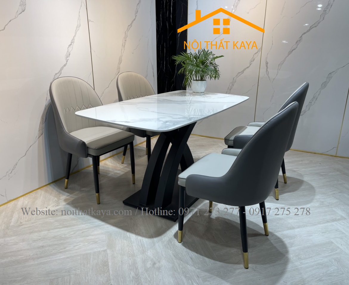 Bộ Bàn Mặt Đá Ceramic Chân X Cong - 4 Ghế Nhập Khẩu KY-GH18