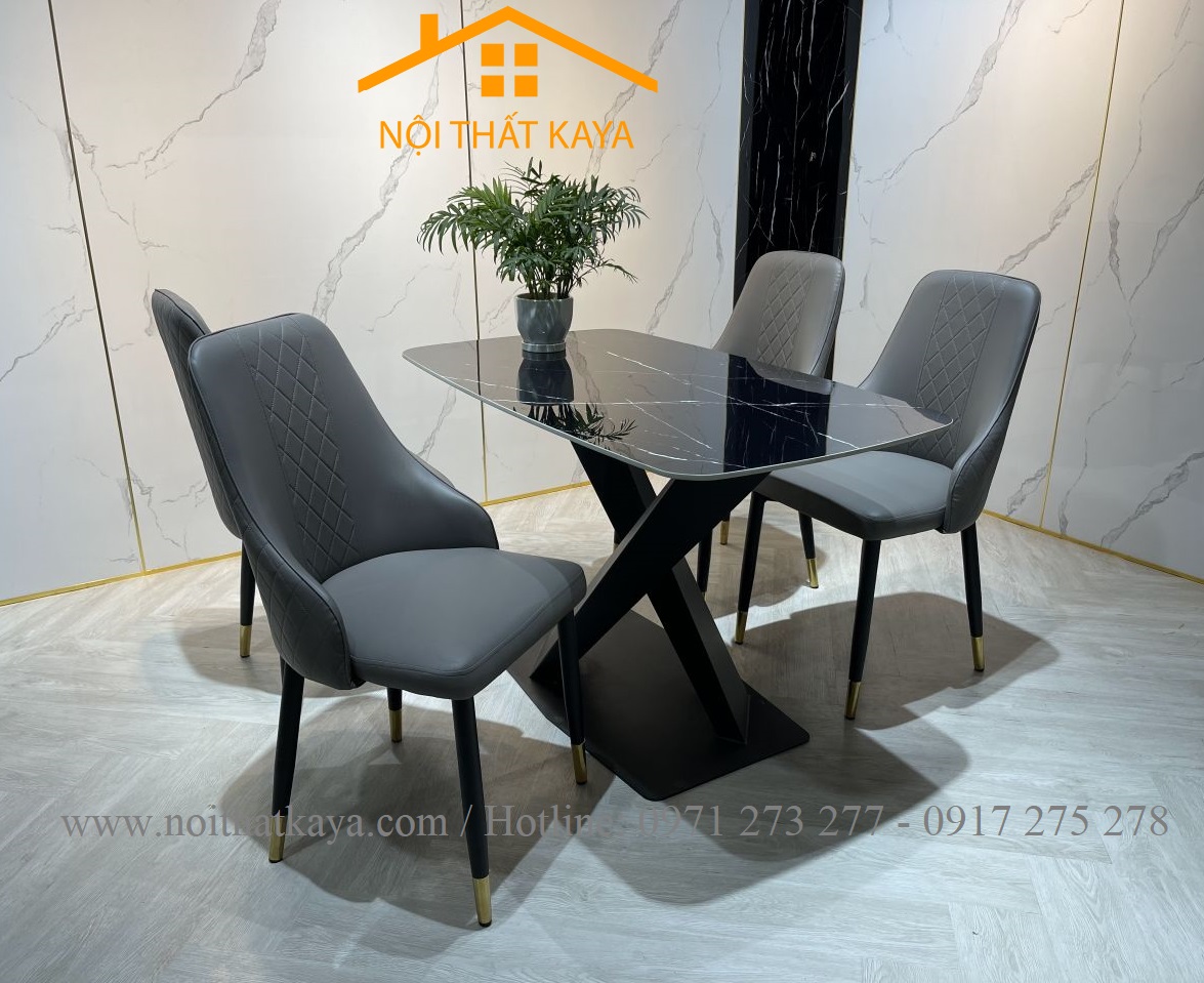 Bộ Bàn Mặt Đá Ceramic Chân X - 4 Ghế Nhập Khẩu KY-GH15