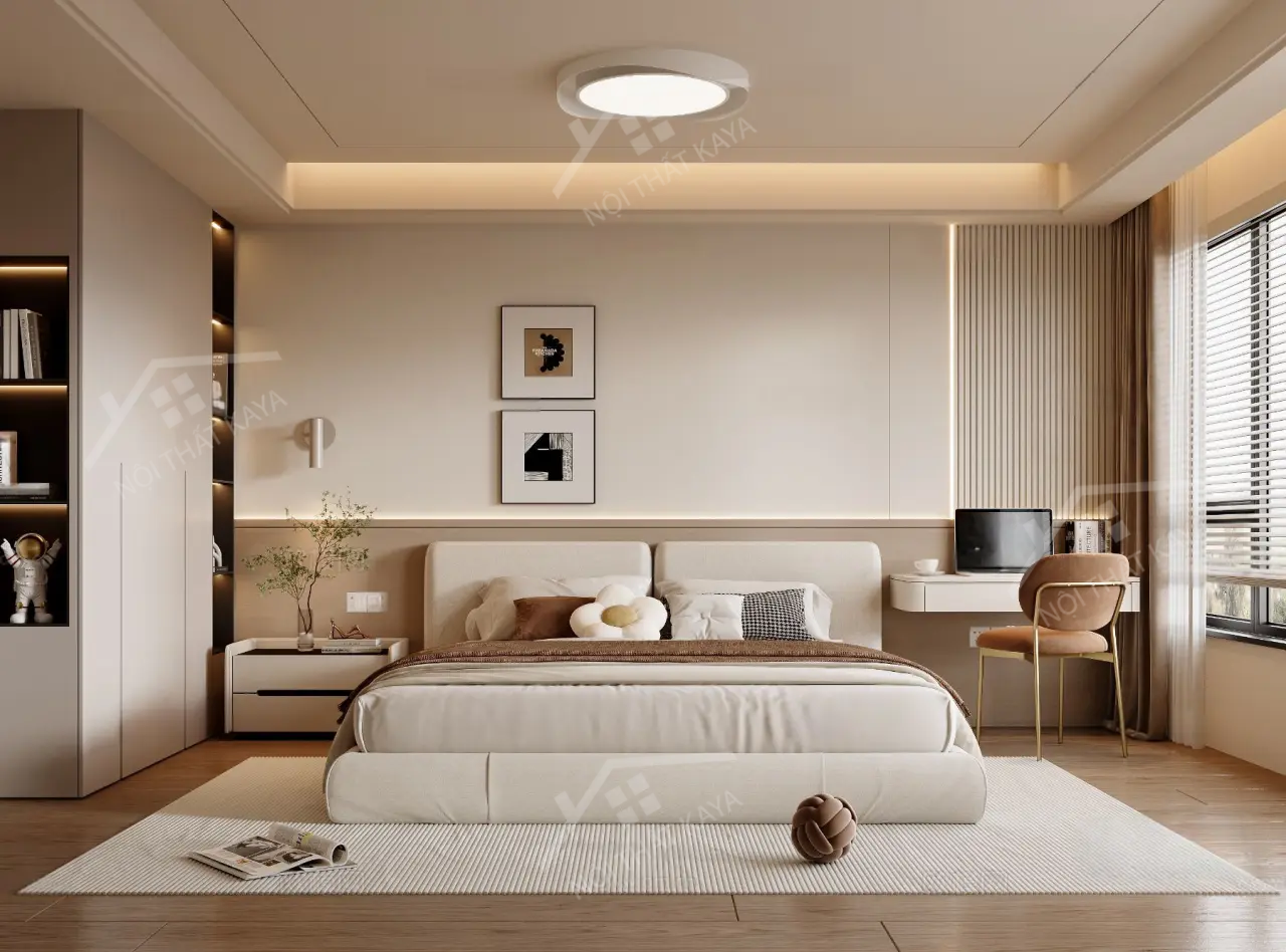 Bộ nội thất phòng ngủ HDF PN007 (Giường - Bàn làm việc - Tủ đầu giường - Bàn trang điểm)