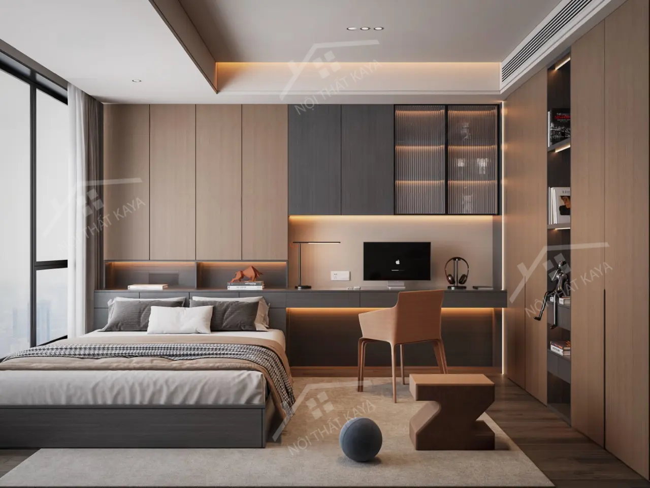 Bộ nội thất phòng ngủ HDF PN007 (Giường - Bàn làm việc - Tủ đầu giường - Bàn trang điểm)