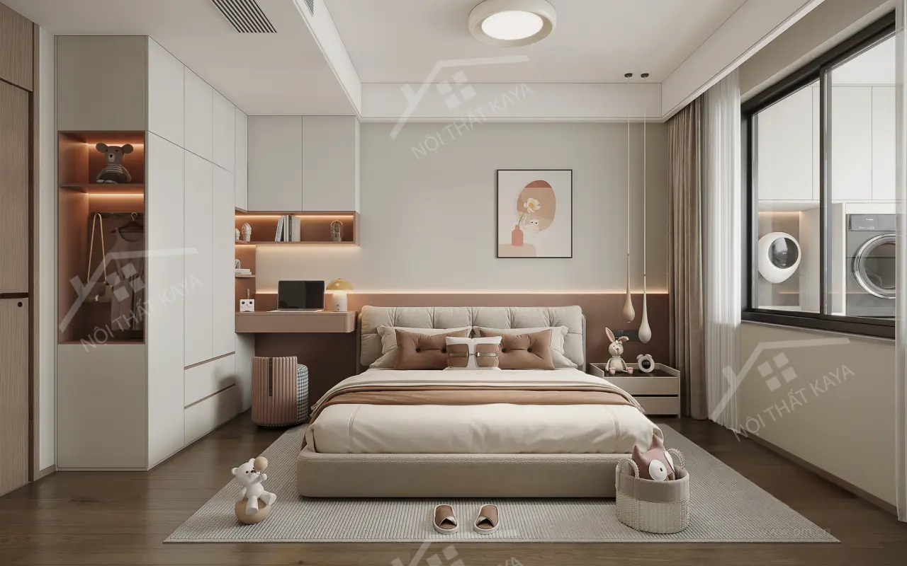 Bộ nội thất phòng ngủ HDF PN007 (Giường - Bàn làm việc - Tủ đầu giường - Bàn trang điểm)