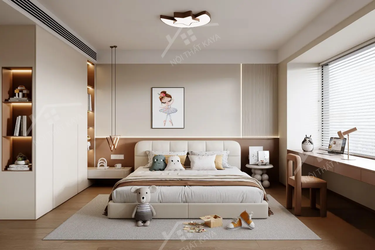 Bộ nội thất phòng ngủ HDF PN007 (Giường - Bàn làm việc - Tủ đầu giường - Bàn trang điểm)