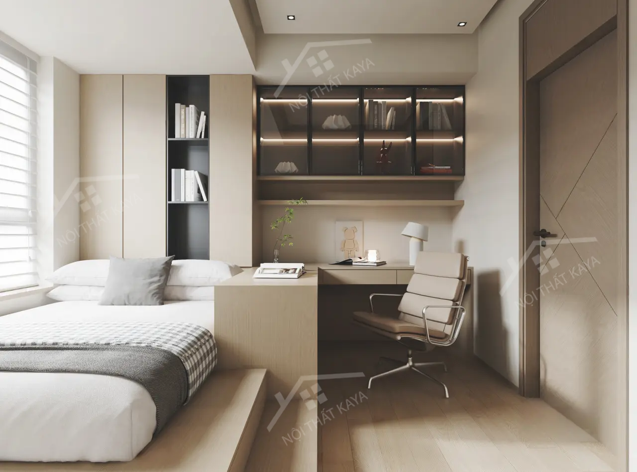 Bộ nội thất phòng ngủ HDF PN007 (Giường - Bàn làm việc - Tủ đầu giường - Bàn trang điểm)