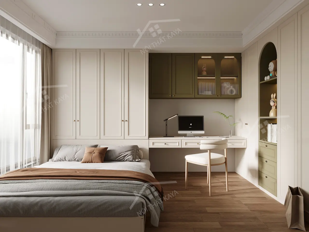 Bộ nội thất phòng ngủ HDF PN007 (Giường - Bàn làm việc - Tủ đầu giường - Bàn trang điểm)