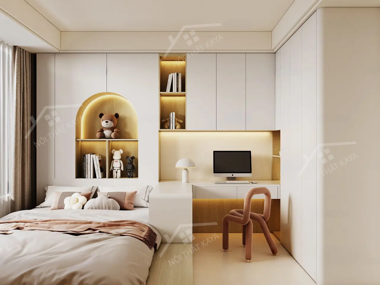 Bộ nội thất phòng ngủ HDF PN007 (Giường - Bàn làm việc - Tủ đầu giường - Bàn trang điểm)