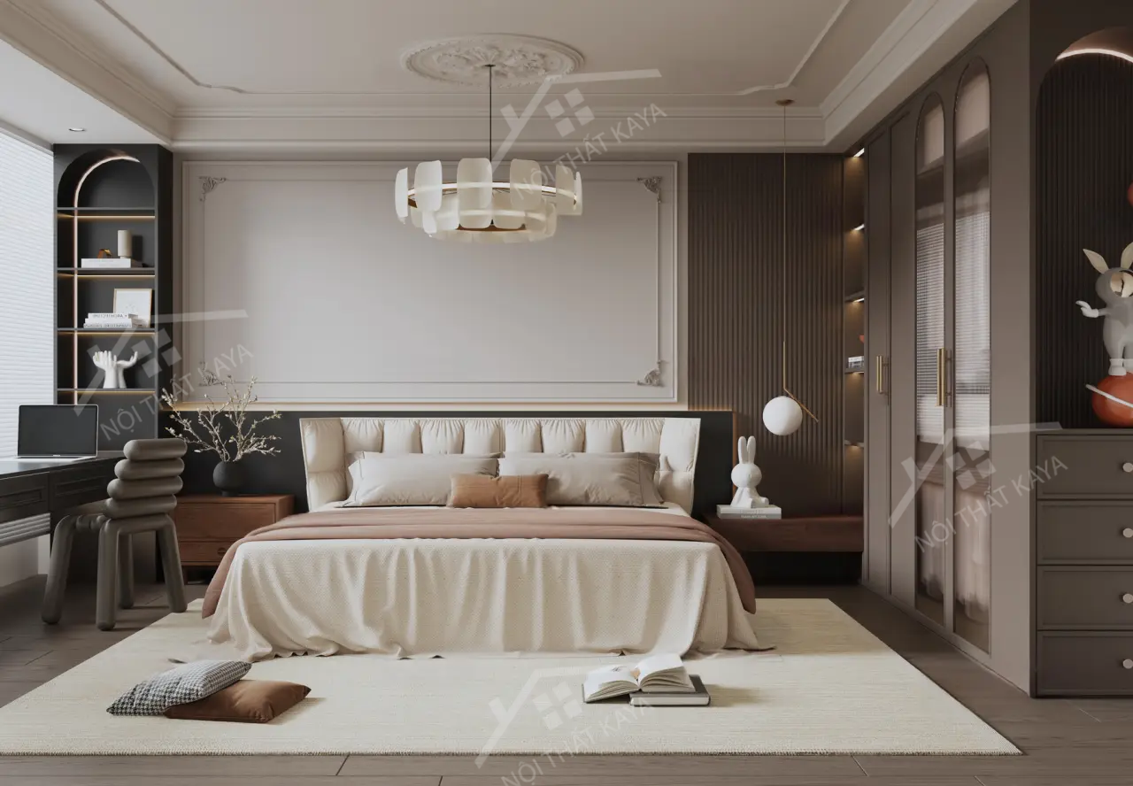 Bộ nội thất phòng ngủ HDF PN007 (Giường - Bàn làm việc - Tủ đầu giường - Bàn trang điểm)