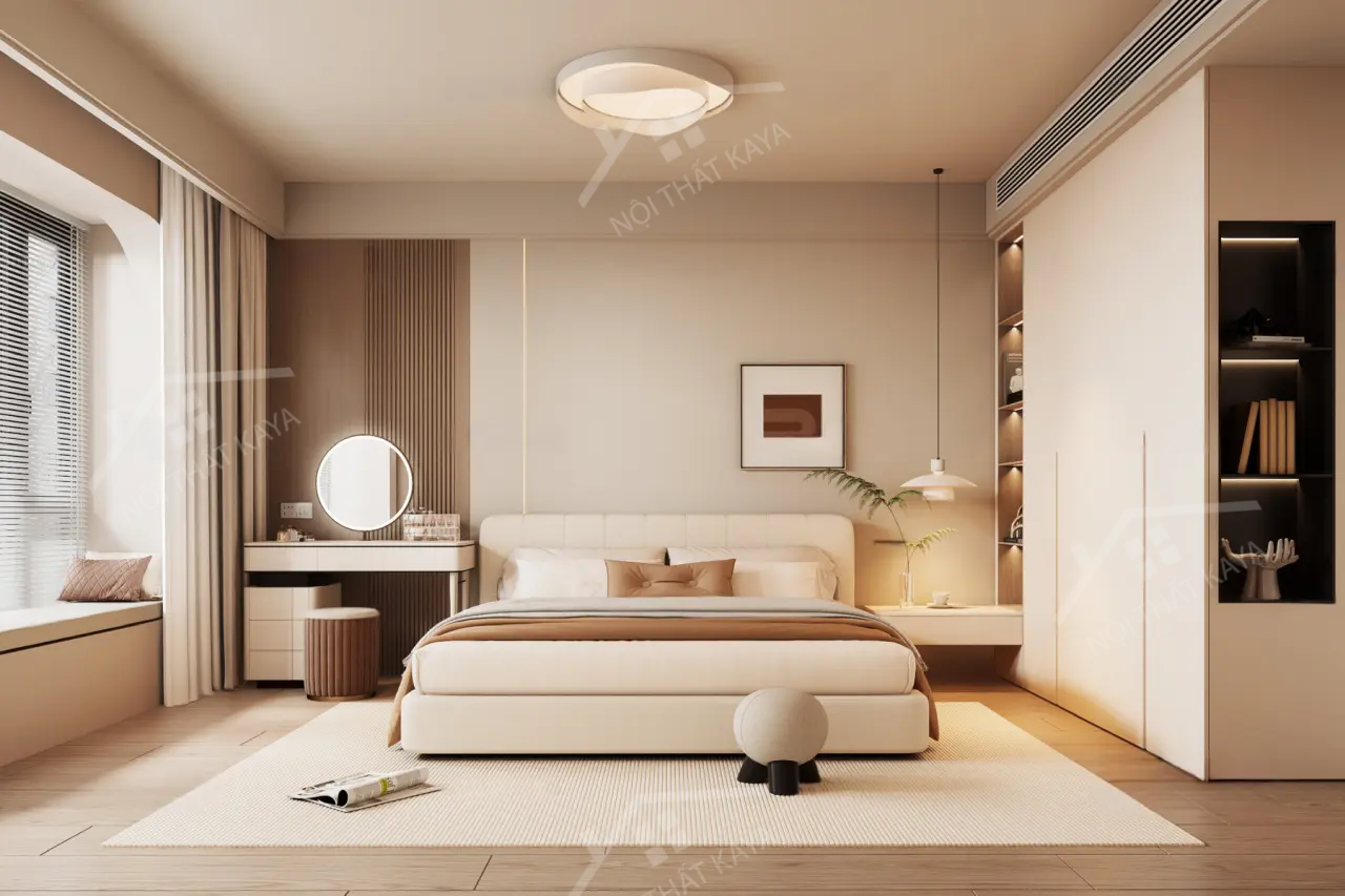 Bộ nội thất phòng ngủ HDF PN007 (Giường - Bàn làm việc - Tủ đầu giường - Bàn trang điểm)