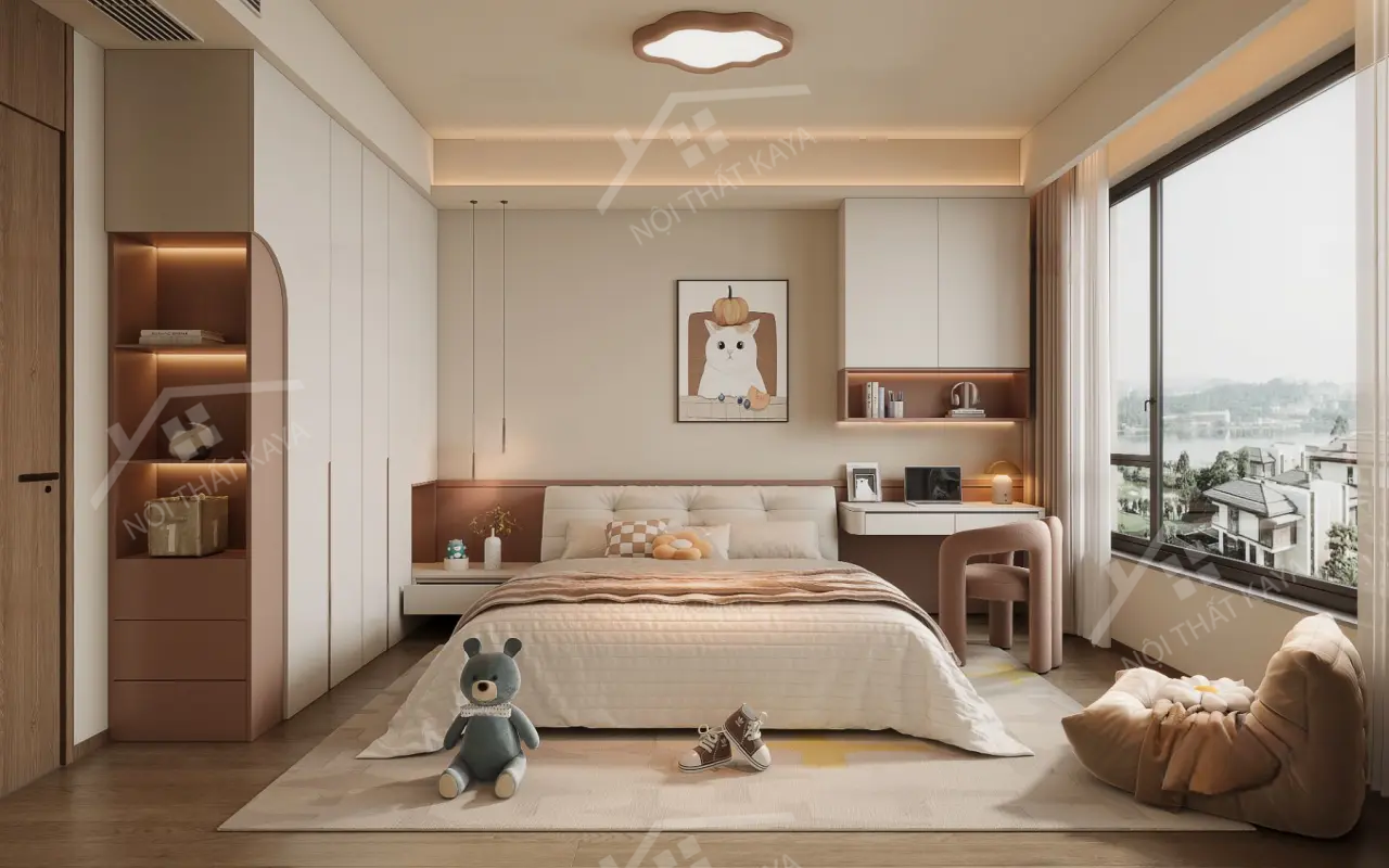 Bộ nội thất phòng ngủ HDF PN007 (Giường - Bàn làm việc - Tủ đầu giường - Bàn trang điểm)