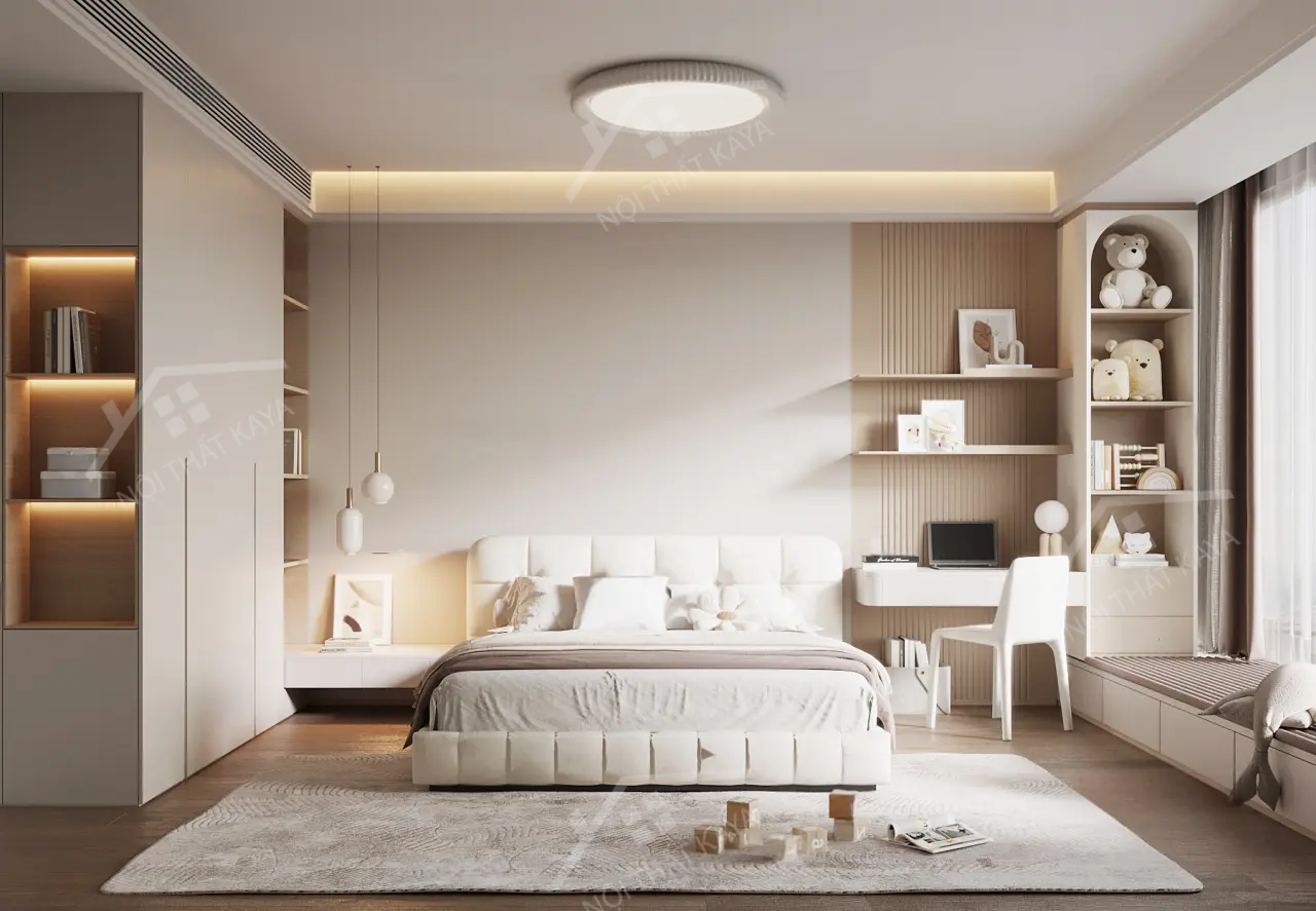 Bộ nội thất phòng ngủ HDF PN007 (Giường - Bàn làm việc - Tủ đầu giường - Bàn trang điểm)