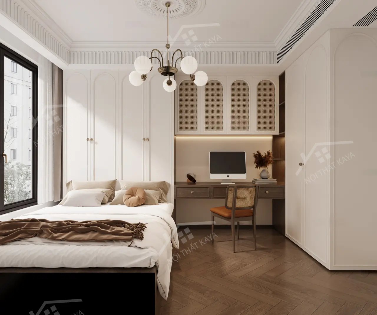 Bộ nội thất phòng ngủ HDF PN007 (Giường - Bàn làm việc - Tủ đầu giường - Bàn trang điểm)