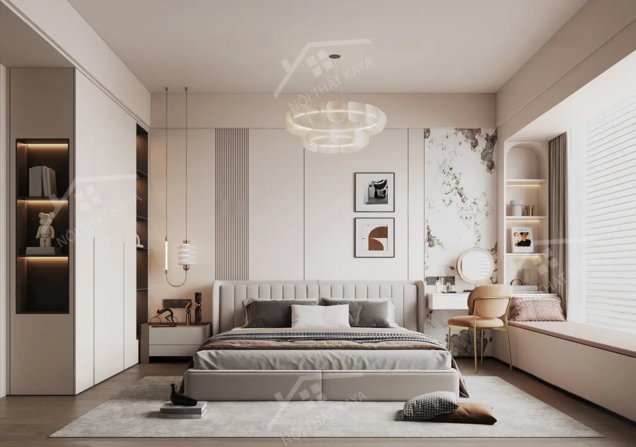 Bộ nội thất phòng ngủ HDF PN007 (Giường - Bàn làm việc - Tủ đầu giường - Bàn trang điểm)