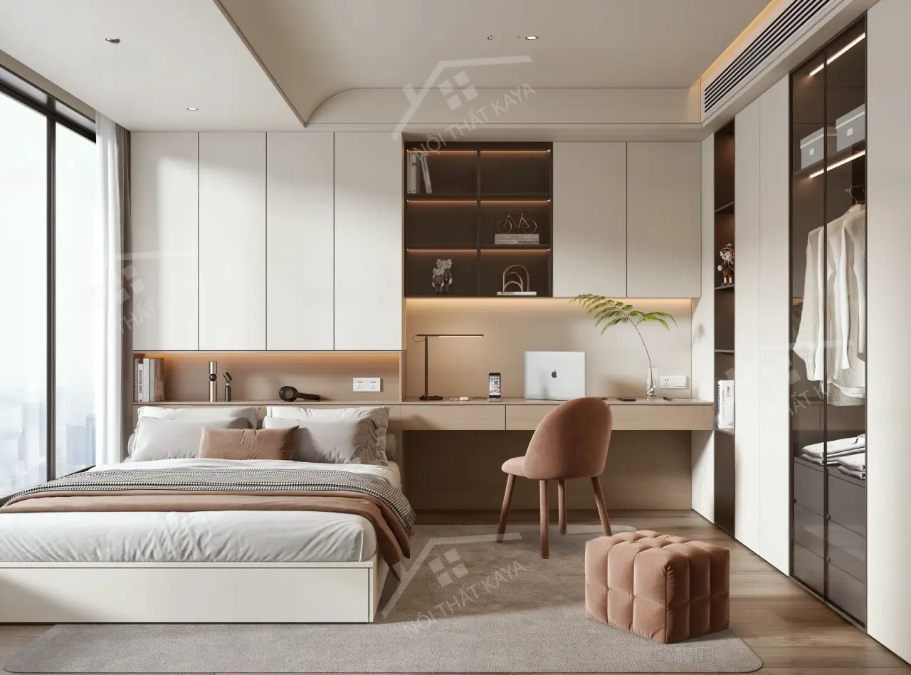 Bộ nội thất phòng ngủ HDF PN007 (Giường - Bàn làm việc - Tủ đầu giường - Bàn trang điểm)
