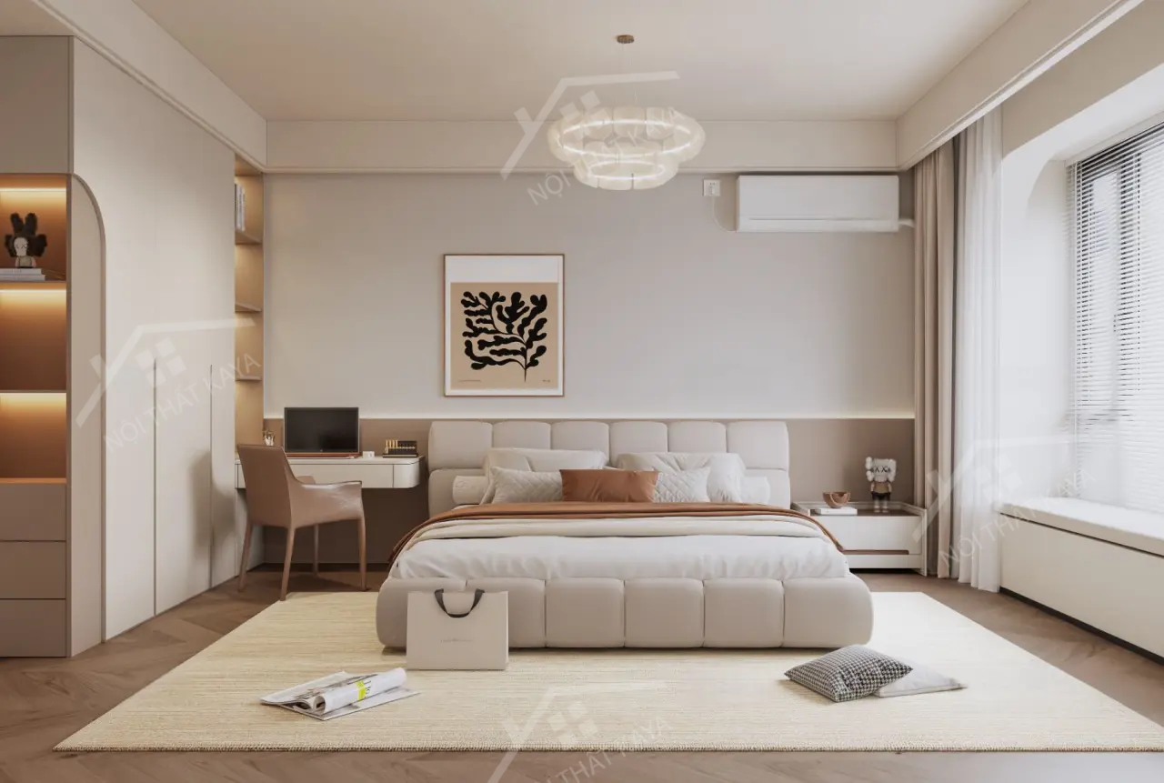 Bộ nội thất phòng ngủ HDF PN007 (Giường - Bàn làm việc - Tủ đầu giường - Bàn trang điểm)