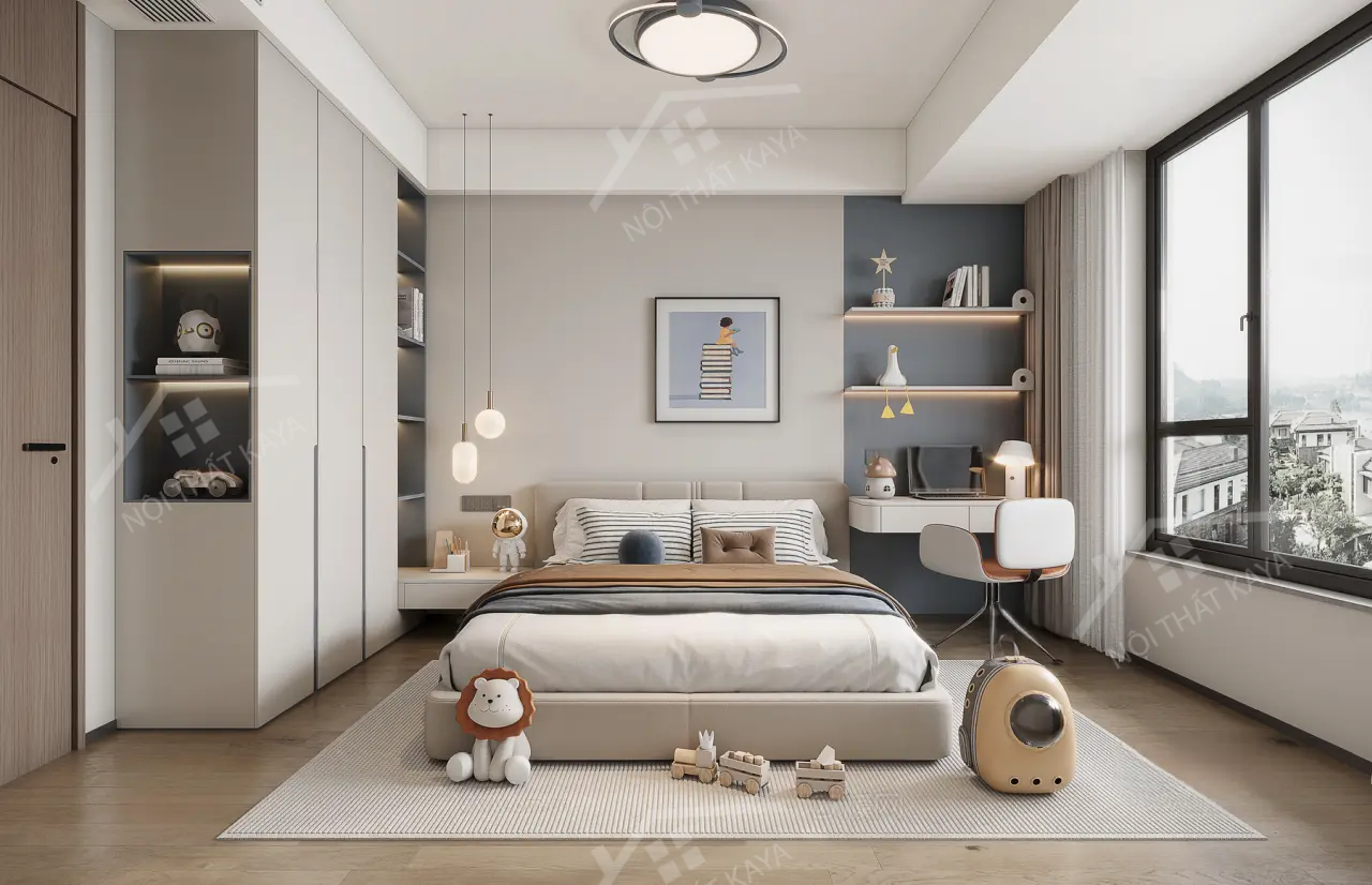Bộ nội thất phòng ngủ HDF PN007 (Giường - Bàn làm việc - Tủ đầu giường - Bàn trang điểm)