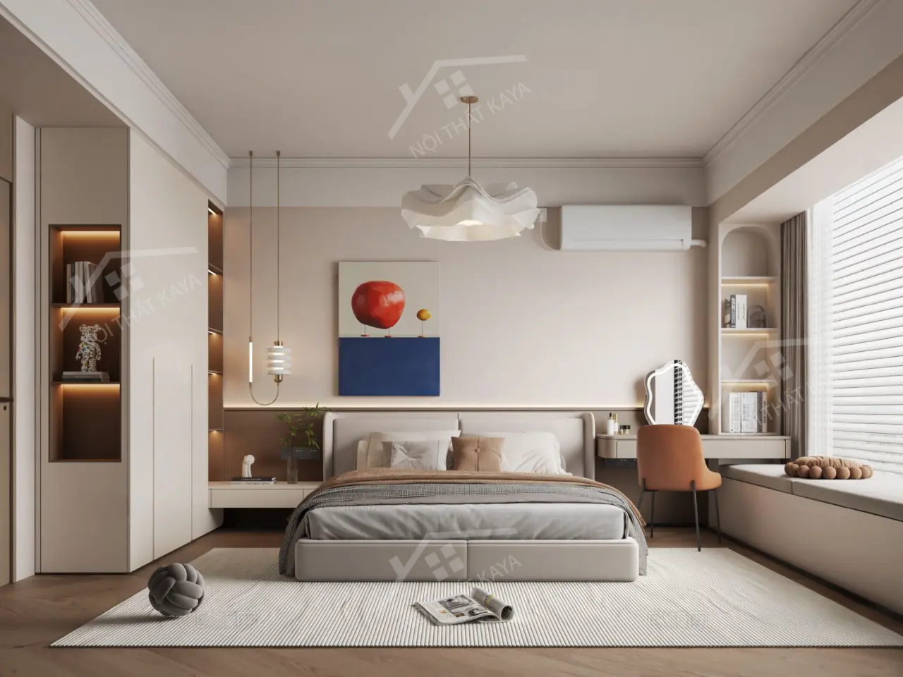 Bộ nội thất phòng ngủ HDF PN007 (Giường - Bàn làm việc - Tủ đầu giường - Bàn trang điểm)
