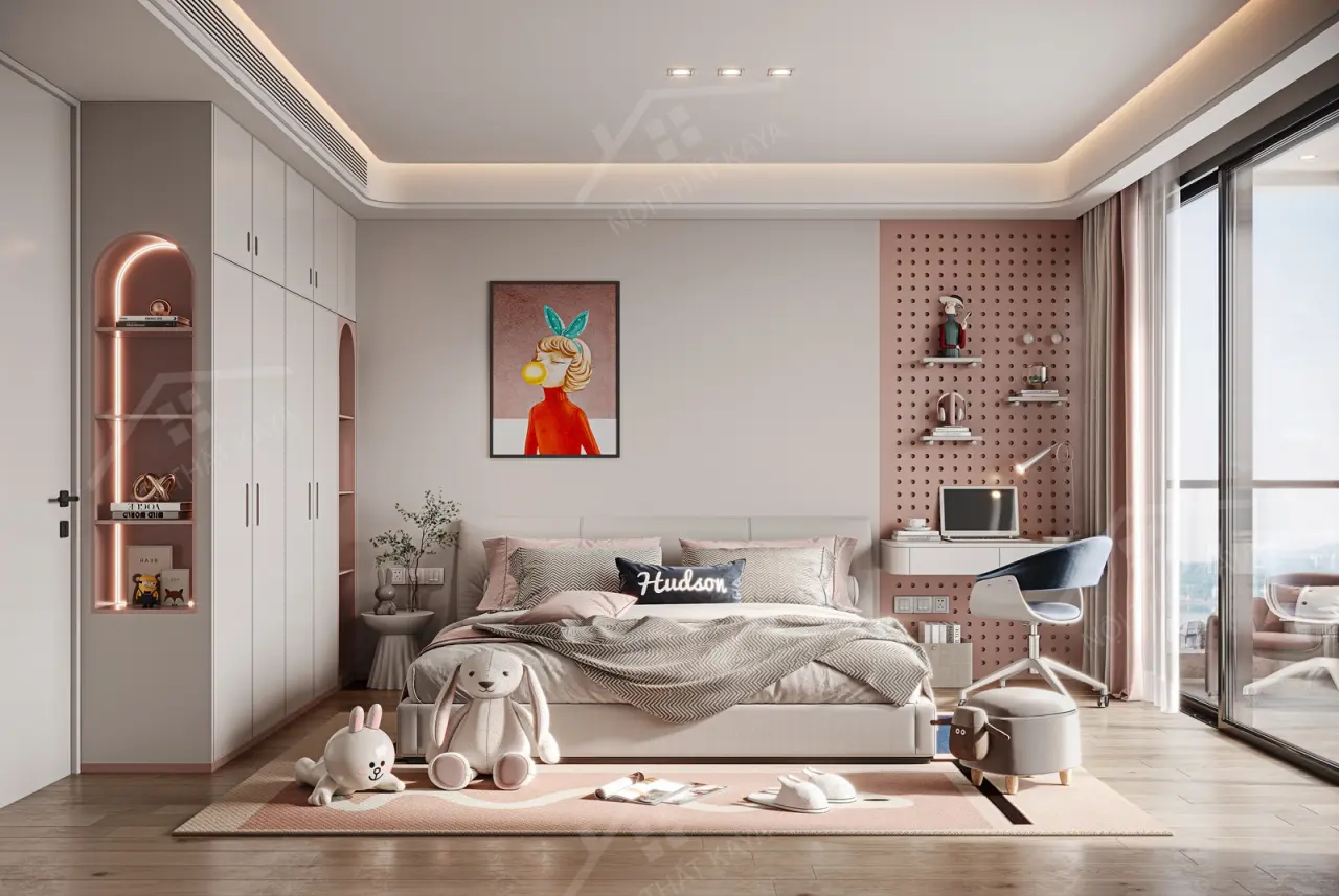 Bộ nội thất phòng ngủ HDF PN007 (Giường - Bàn làm việc - Tủ đầu giường - Bàn trang điểm)