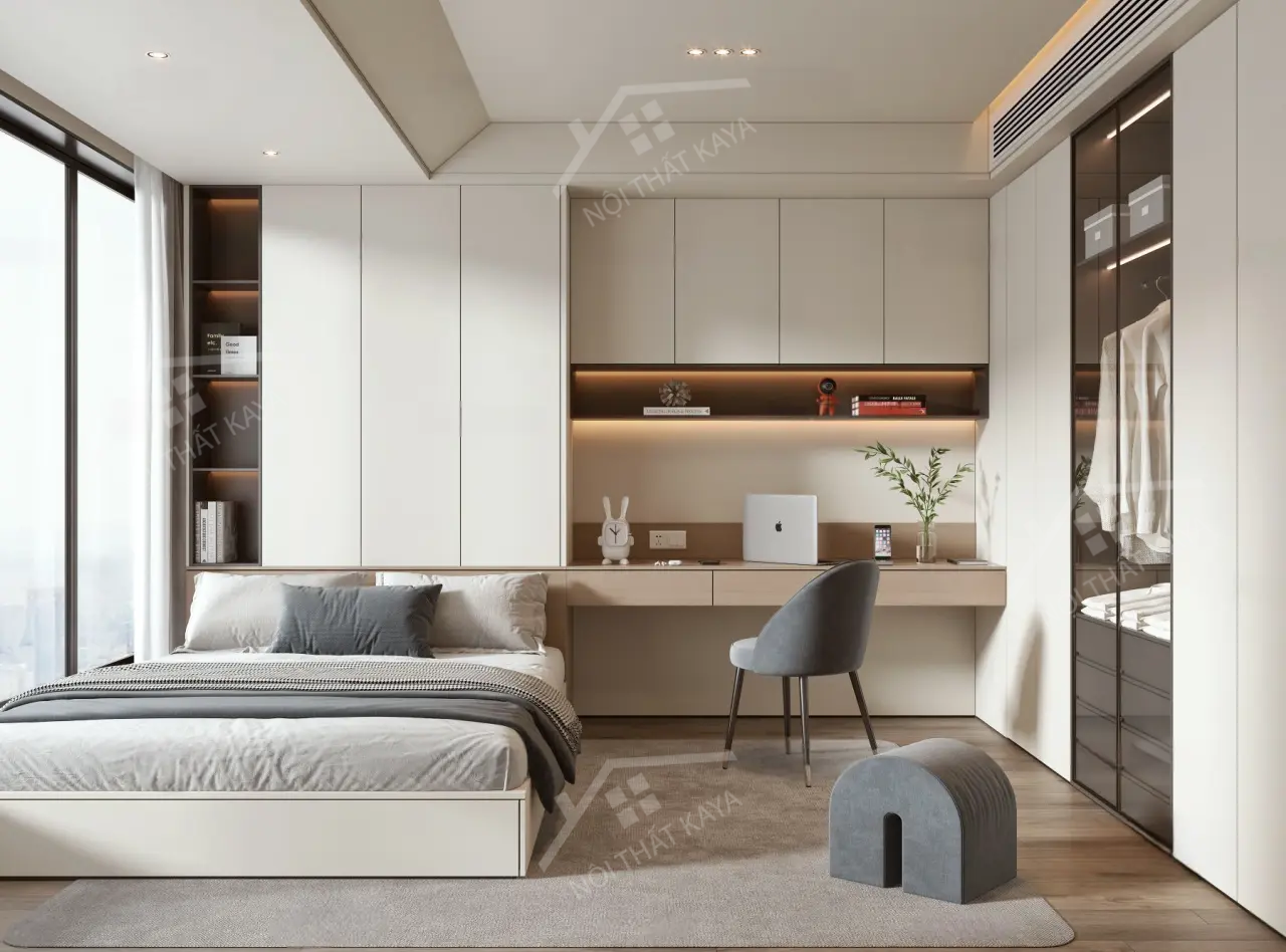 Bộ nội thất phòng ngủ HDF PN007 (Giường - Bàn làm việc - Tủ đầu giường - Bàn trang điểm)