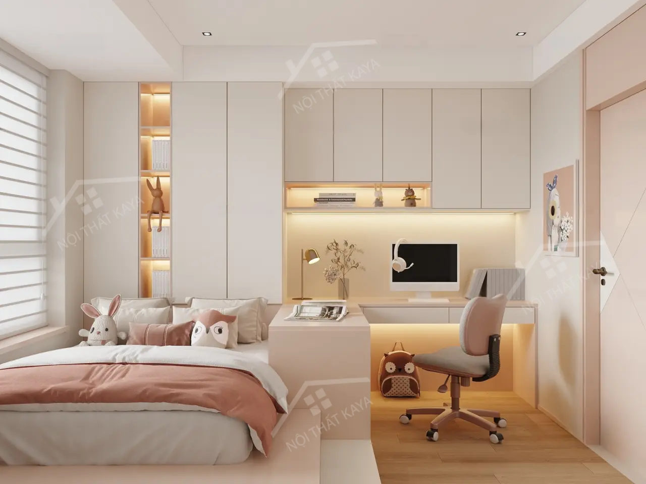 Bộ nội thất phòng ngủ HDF PN007 (Giường - Bàn làm việc - Tủ đầu giường - Bàn trang điểm)