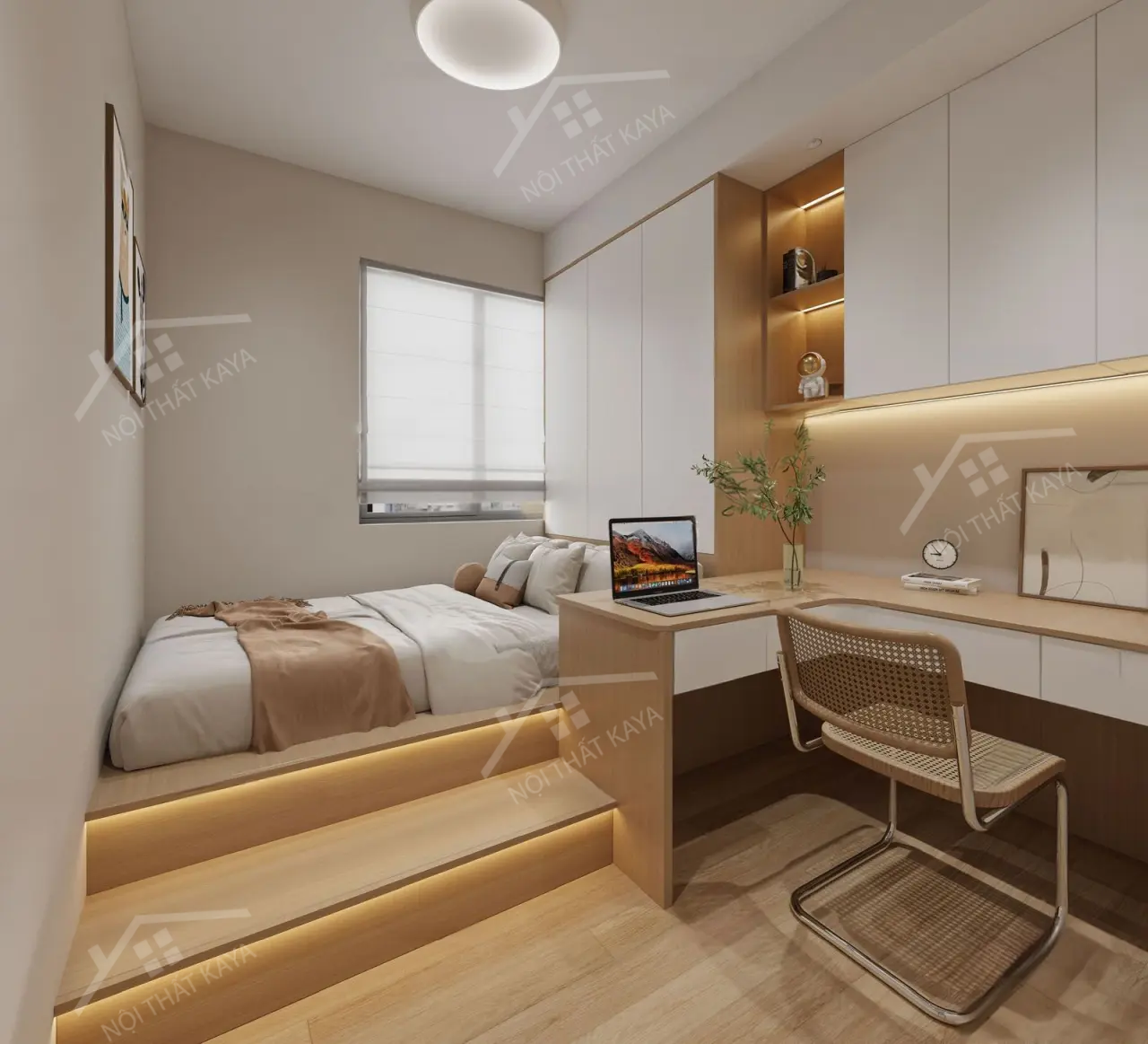 Bộ nội thất phòng ngủ HDF PN007 (Giường - Bàn làm việc - Tủ đầu giường - Bàn trang điểm)