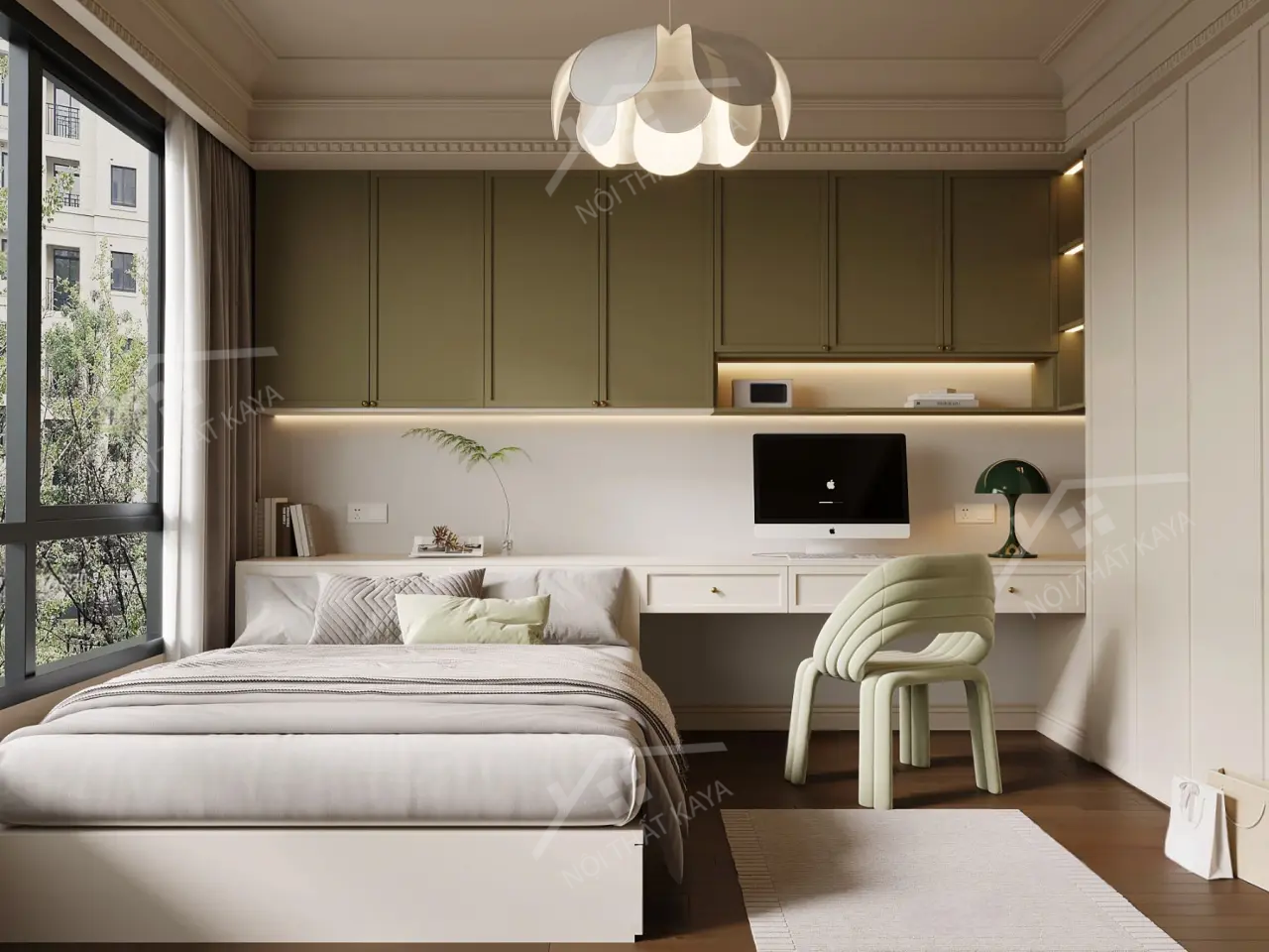 Bộ nội thất phòng ngủ HDF PN007 (Giường - Bàn làm việc - Tủ đầu giường - Bàn trang điểm)