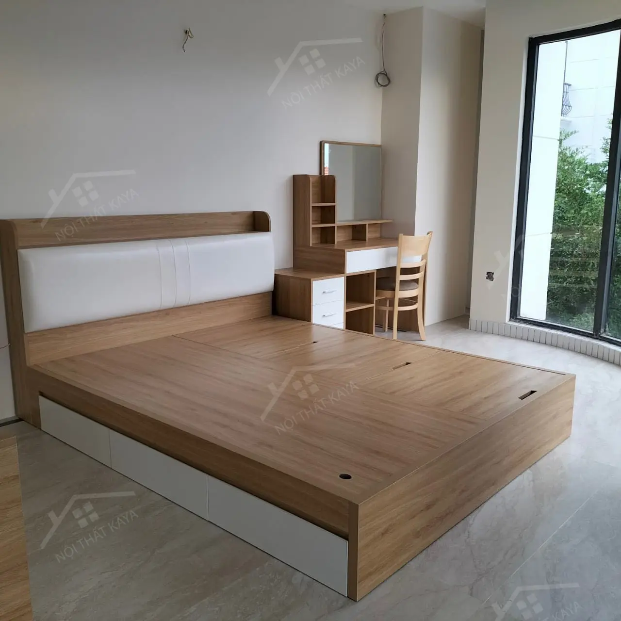 Giường gỗ công nghiệp 3 hộc + 3 ngăn GGCN014