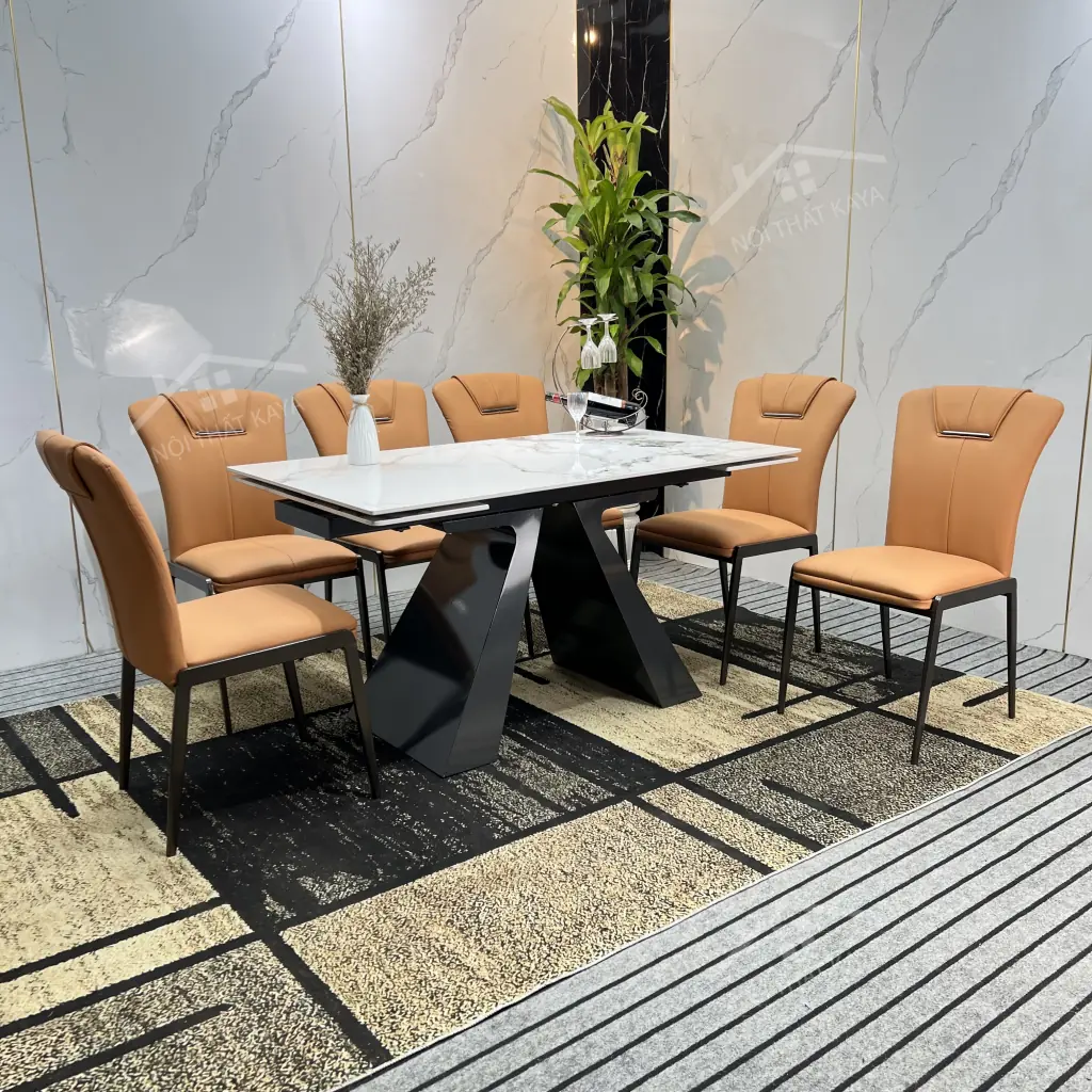 Bộ Bàn Ăn Mặt Đá Thông Minh KY-GH45 Chân A Kéo Dài – 6 Ghế ROYAL LION