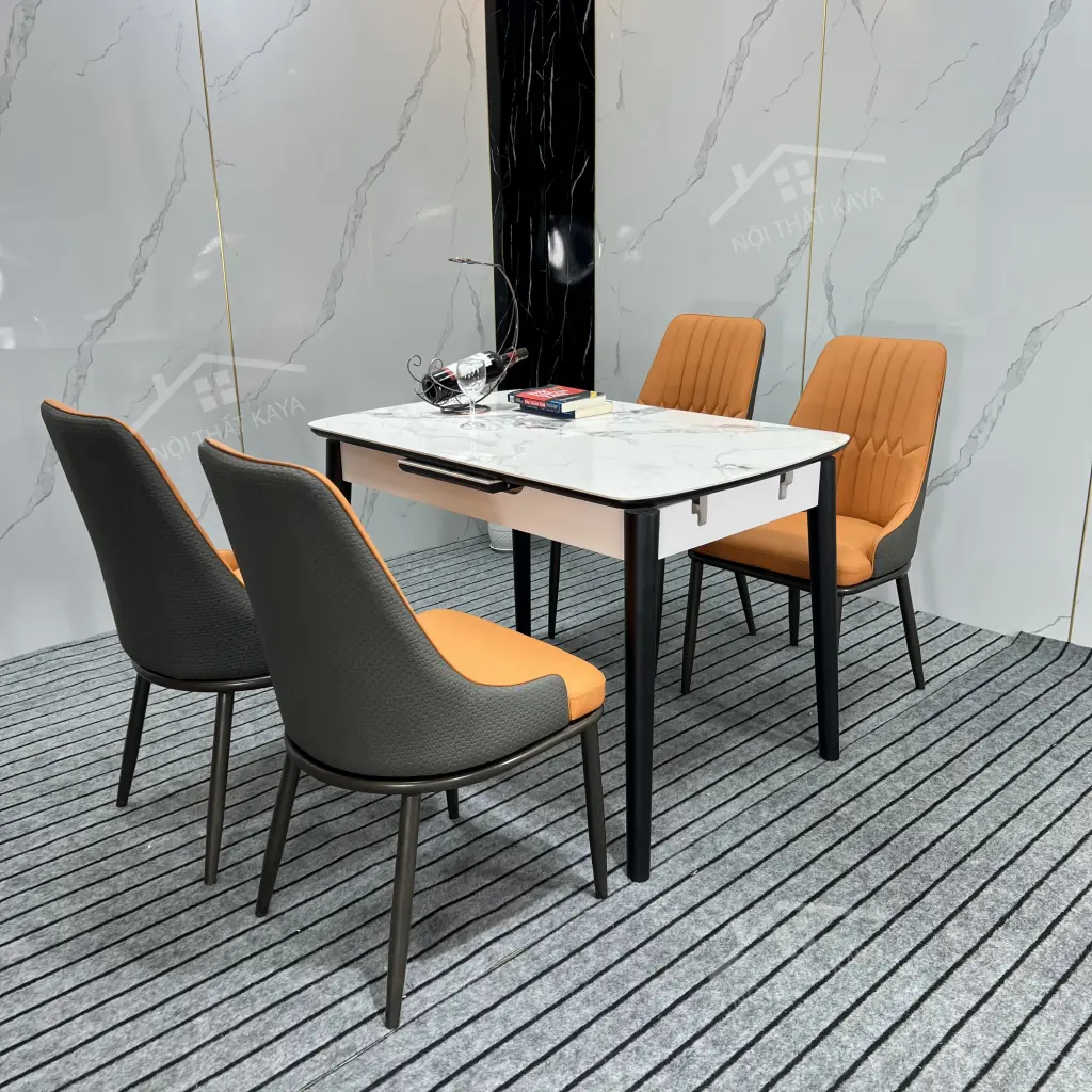Bộ Bàn Ăn Mặt Đá Thông Minh KY-GH44 Mở Rộng Kéo Dài – 4 Ghế MONET VIP