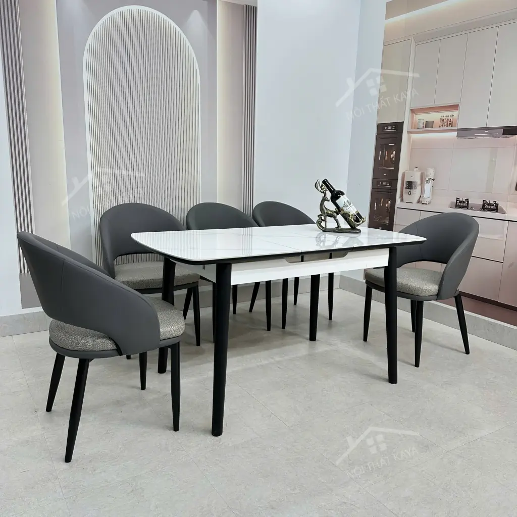Bộ Bàn Ăn Mặt Đá Thông Minh Mở Rộng K25 – 6 Ghế KENZO